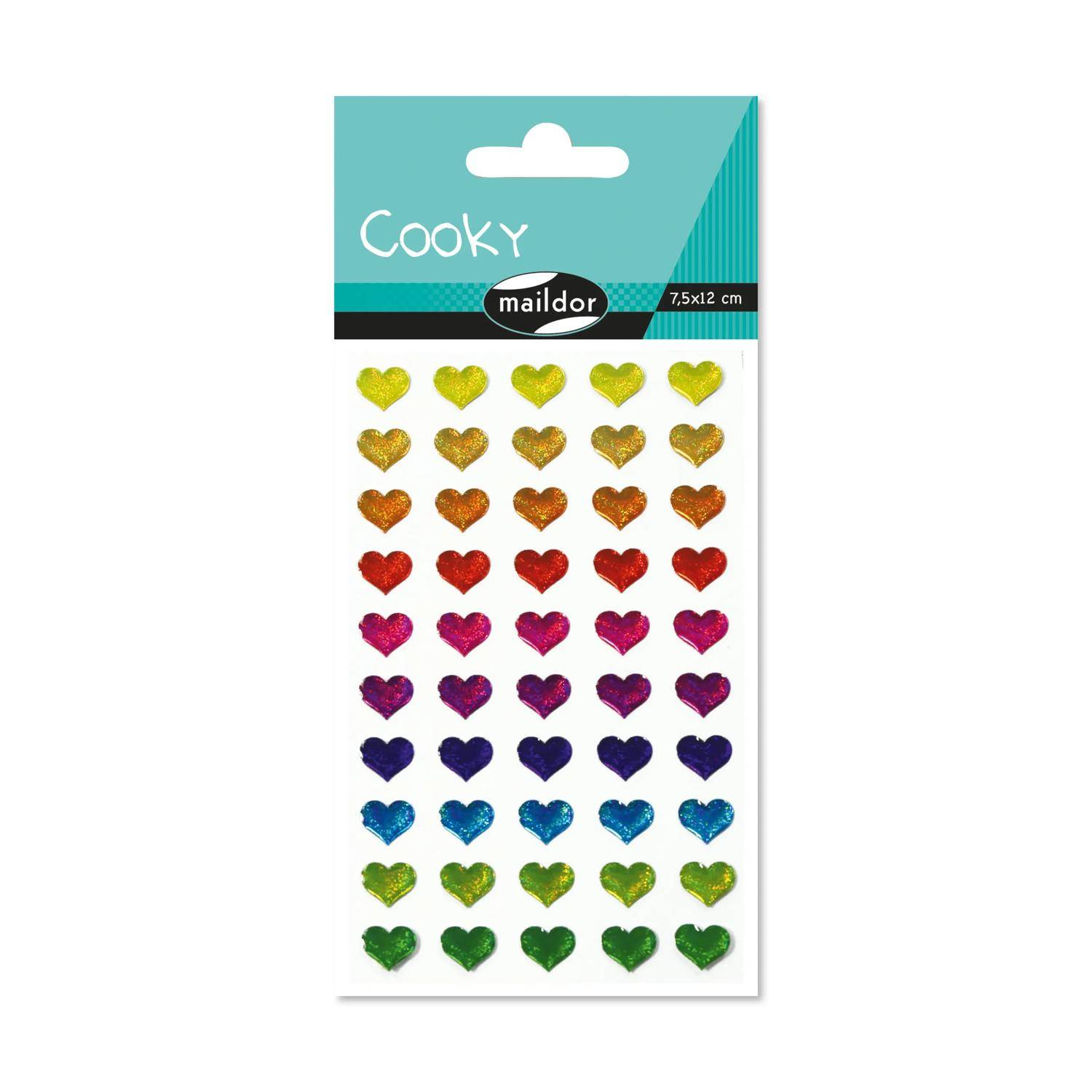 Maildor 10x Cooky, 1 Stickerbogen 7,5x12cm, Bunte Herzen - Mehrfarbig 560380C