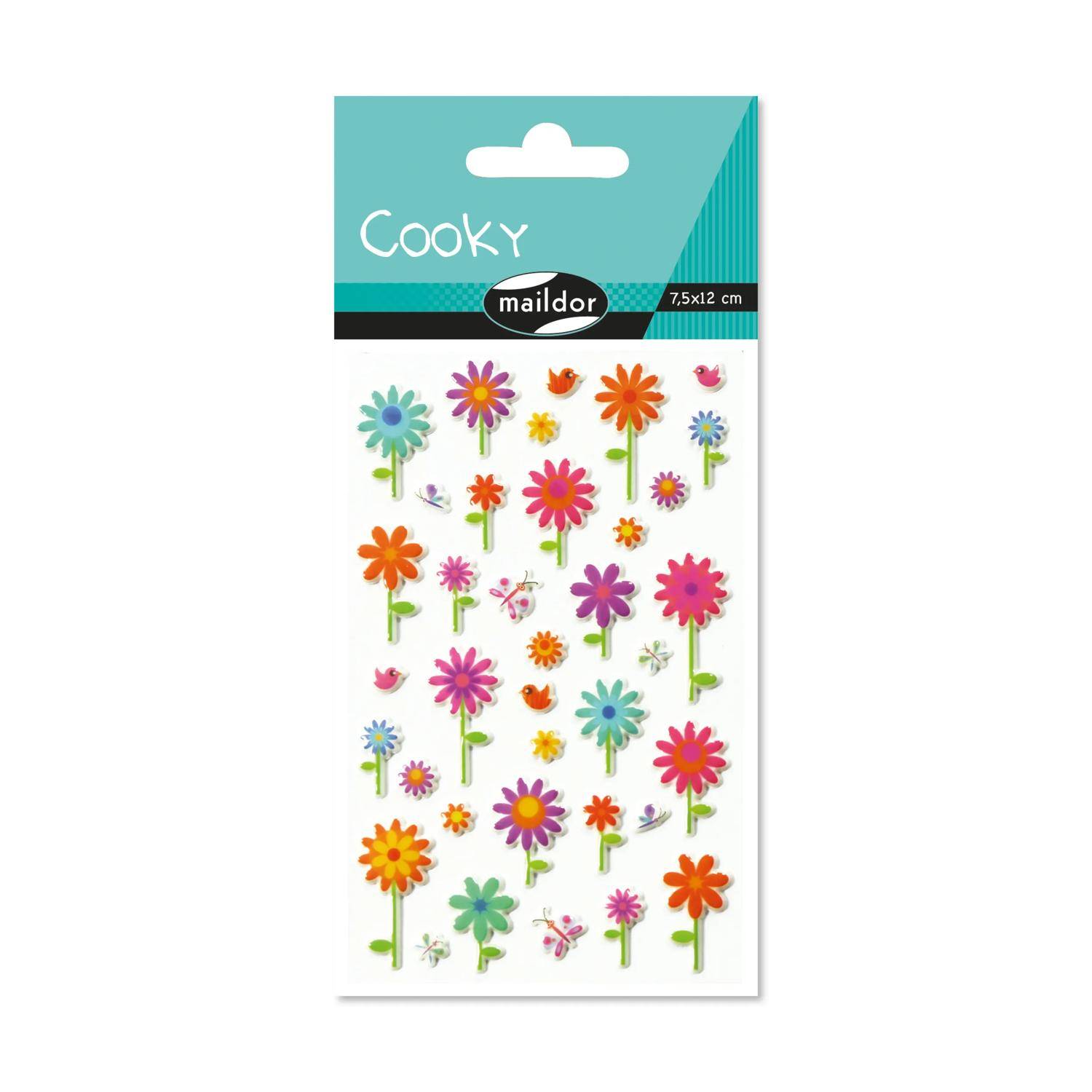 Maildor 10x Cooky, 1 Stickerbogen 7,5x12cm, Blumen - Mehrfarbig 560356C