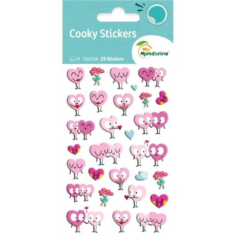 Maildor 10x Cooky, 1 Stickerbogen 7,5x12cm, Herzen - Mehrfarbig CY105C