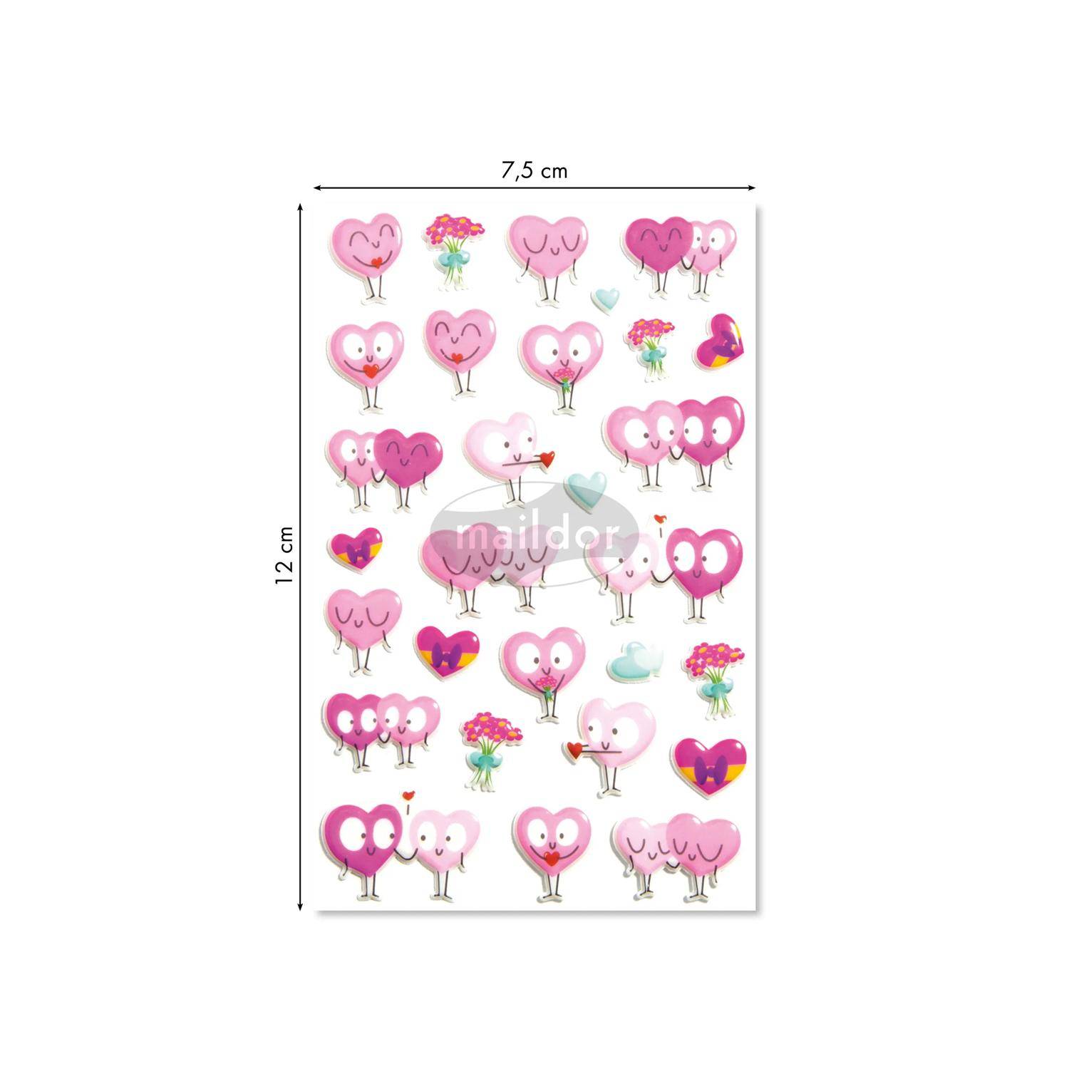 Maildor 10x Cooky, 1 Stickerbogen 7,5x12cm, Herzen - Mehrfarbig CY105C