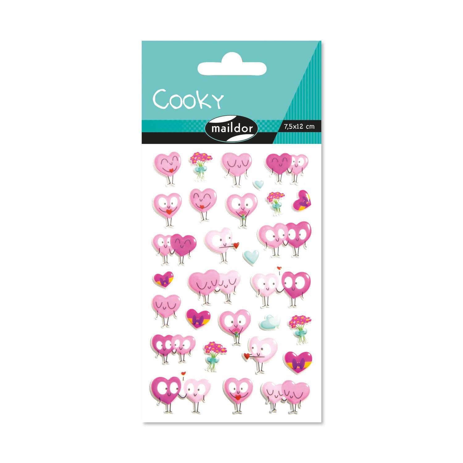 Maildor 10x Cooky, 1 Stickerbogen 7,5x12cm, Herzen - Mehrfarbig CY105C