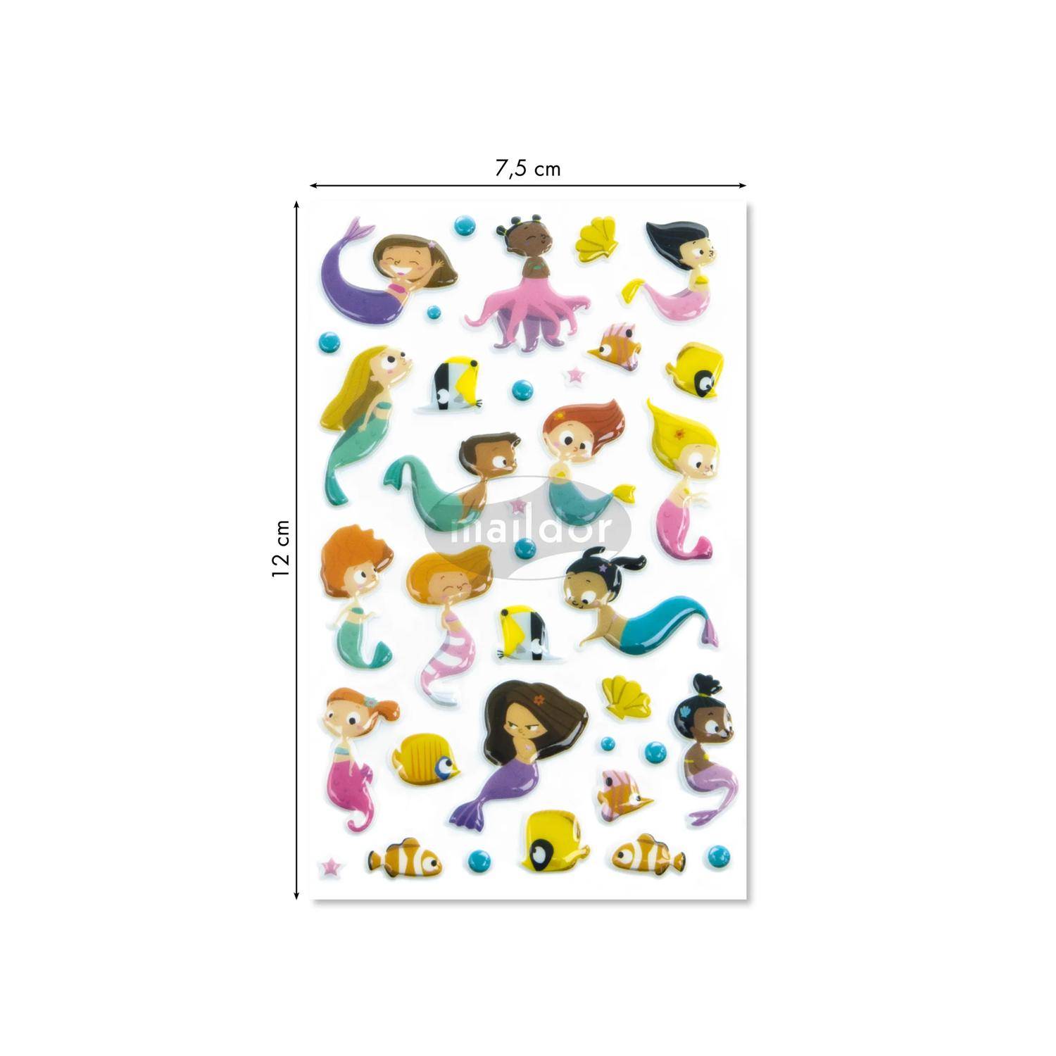 Maildor 10x Cooky, 1 Stickerbogen 7,5x12cm, Meerjungfrauen - Mehrfarbig CY104C