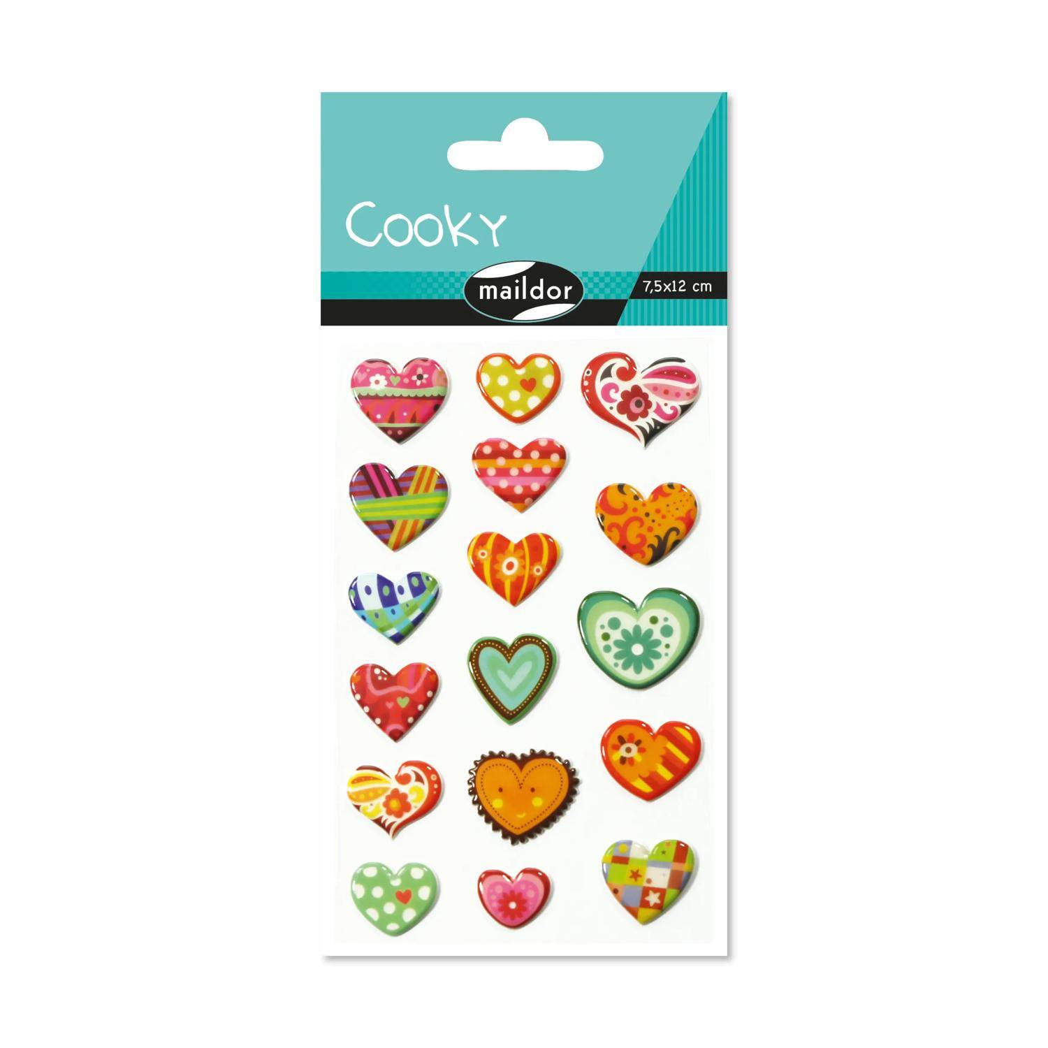 Maildor 10x Cooky, 1 Stickerbogen 7,5x12cm, Herzen - Mehrfarbig 560404C