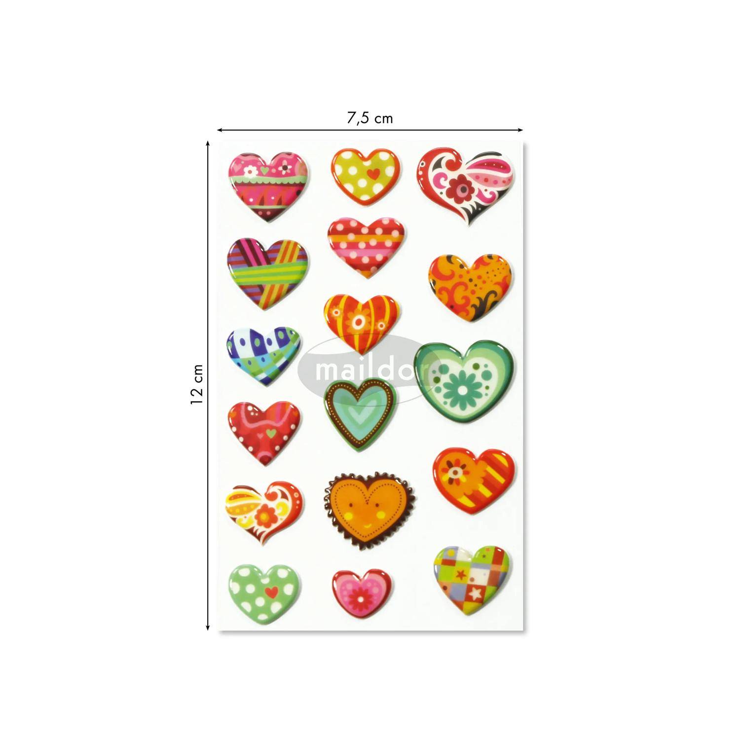 Maildor 10x Cooky, 1 Stickerbogen 7,5x12cm, Herzen - Mehrfarbig 560404C