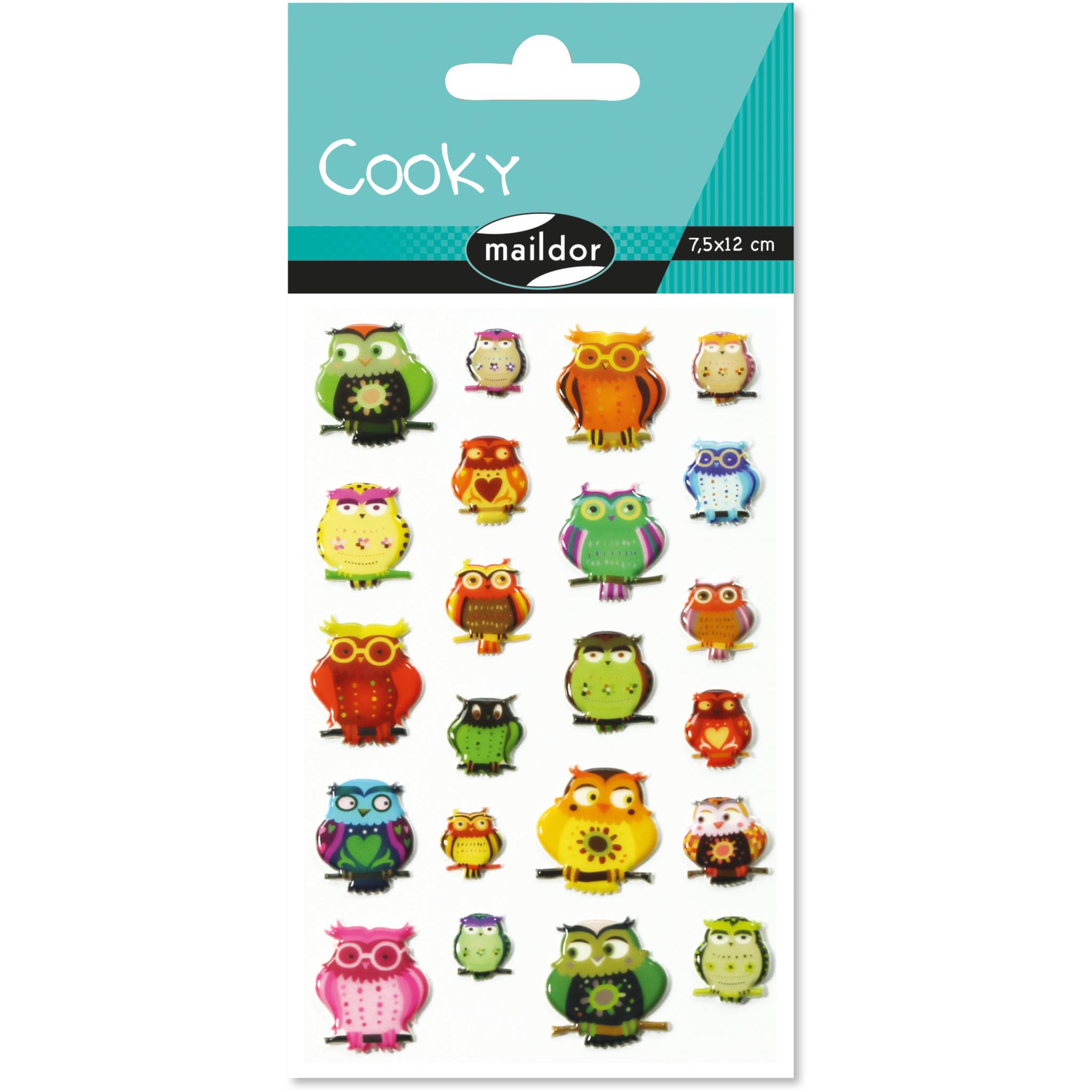 Maildor 10x Cooky, 1 Stickerbogen 7,5x12cm, Eulen - Mehrfarbig 560407C