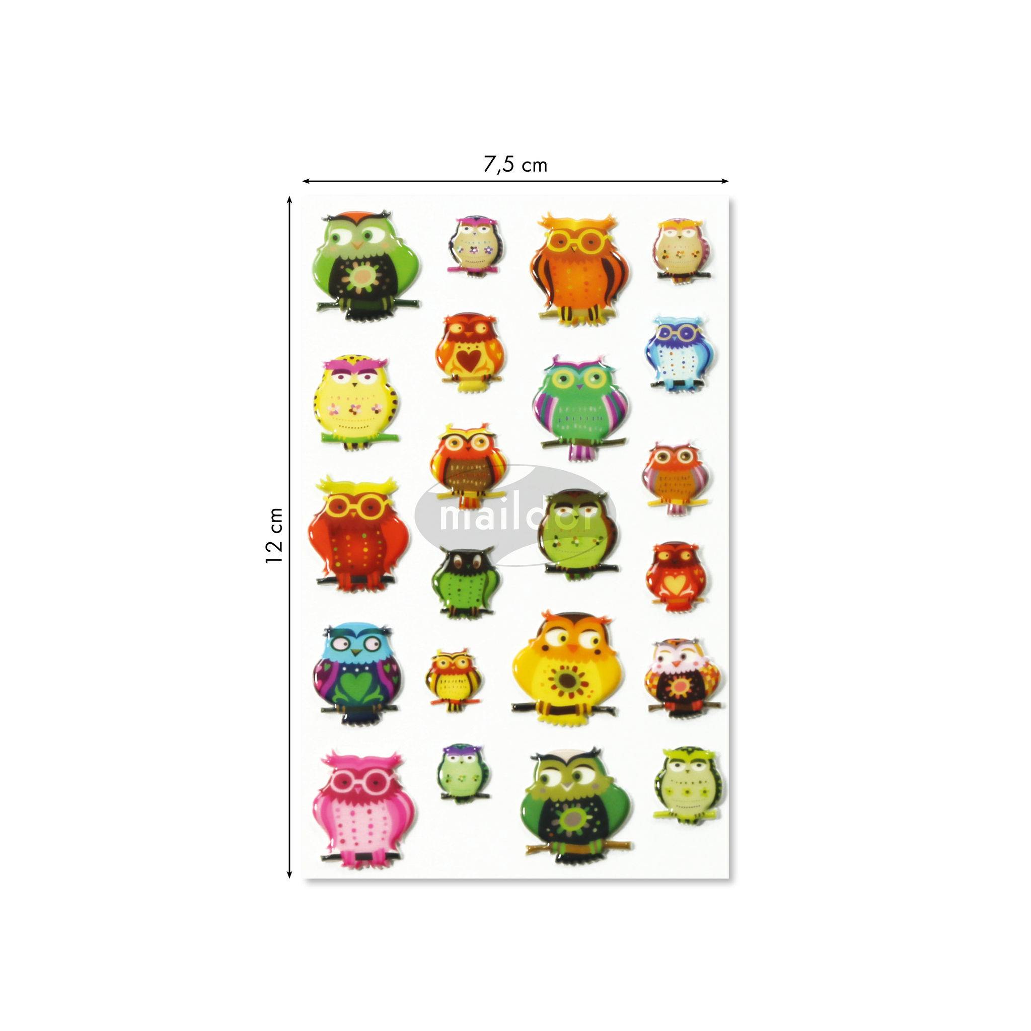 Maildor 10x Cooky, 1 Stickerbogen 7,5x12cm, Eulen - Mehrfarbig 560407C
