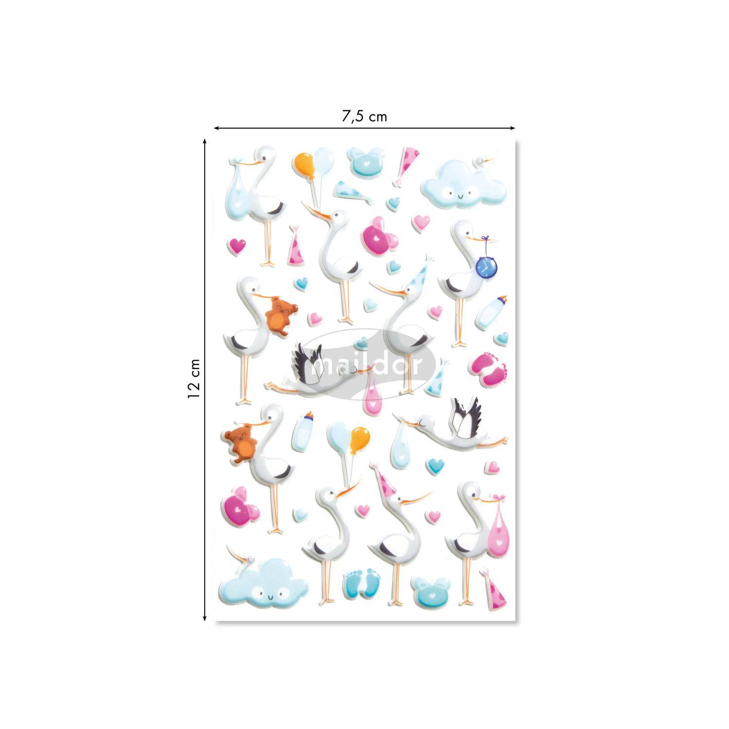 Maildor 10x Cooky, 1 Stickerbogen 7,5x12cm, Geburt - Mehrfarbig CY108C