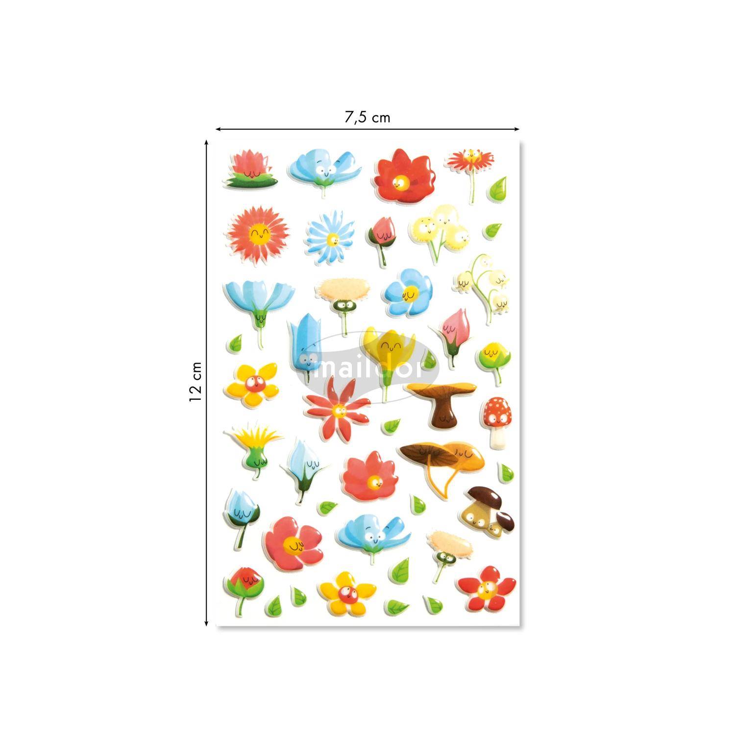 Maildor 10x Cooky, 1 Stickerbogen 7,5x12cm, Blumen - Mehrfarbig CY109C