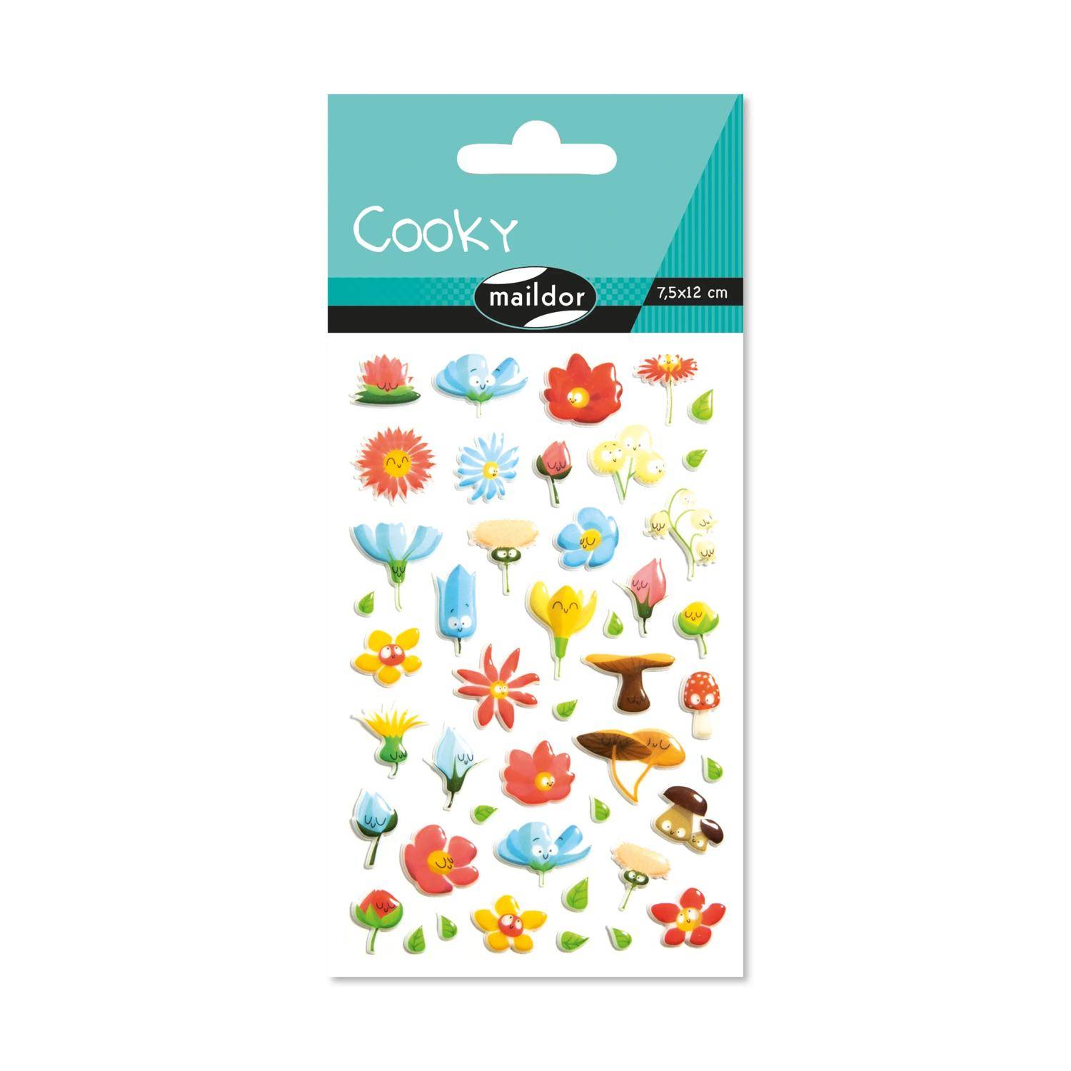 Maildor 10x Cooky, 1 Stickerbogen 7,5x12cm, Blumen - Mehrfarbig CY109C