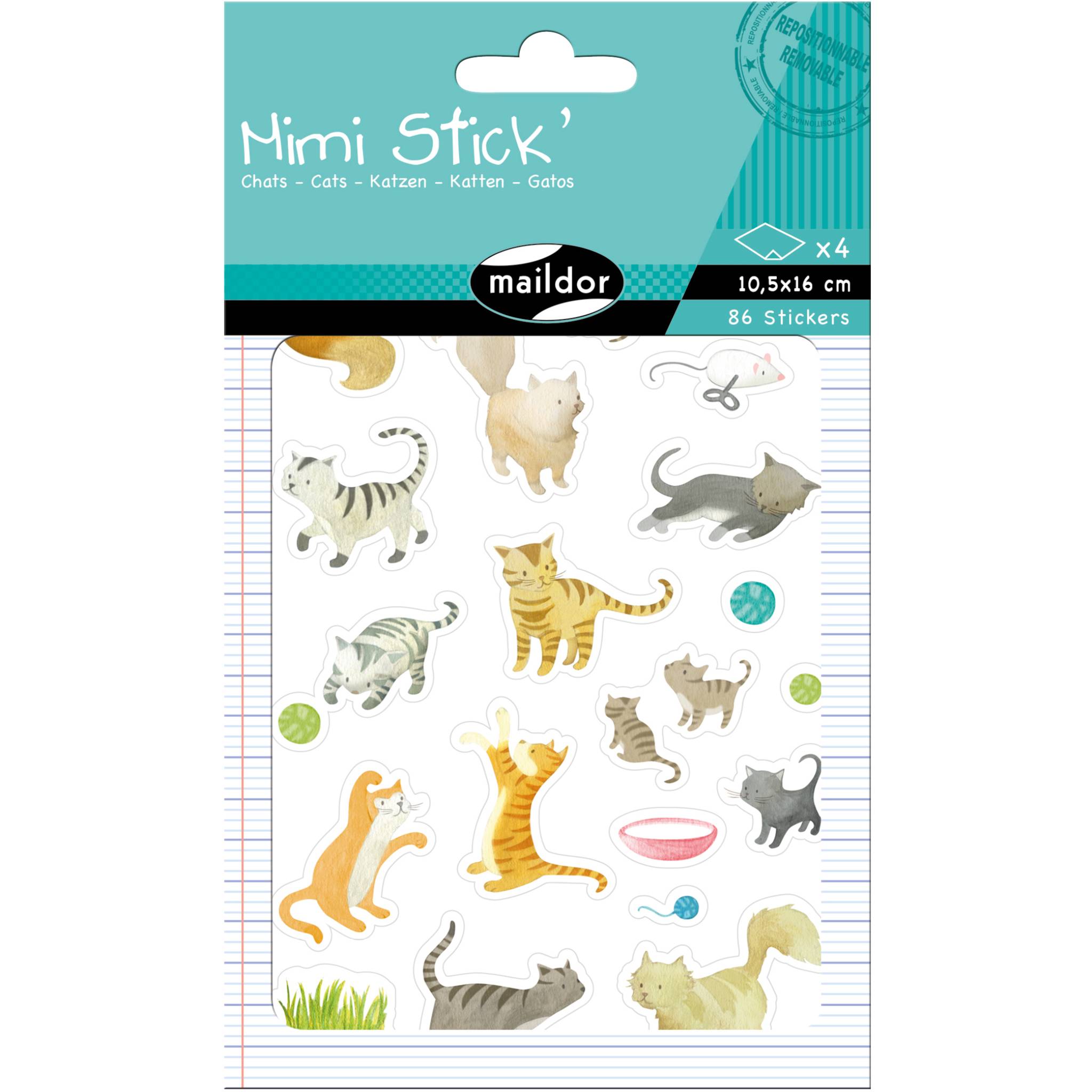 Maildor 10x Mimi Stick', 4 Stickerbogen 10,5x16cm, Katzen - Mehrfarbig AE018O