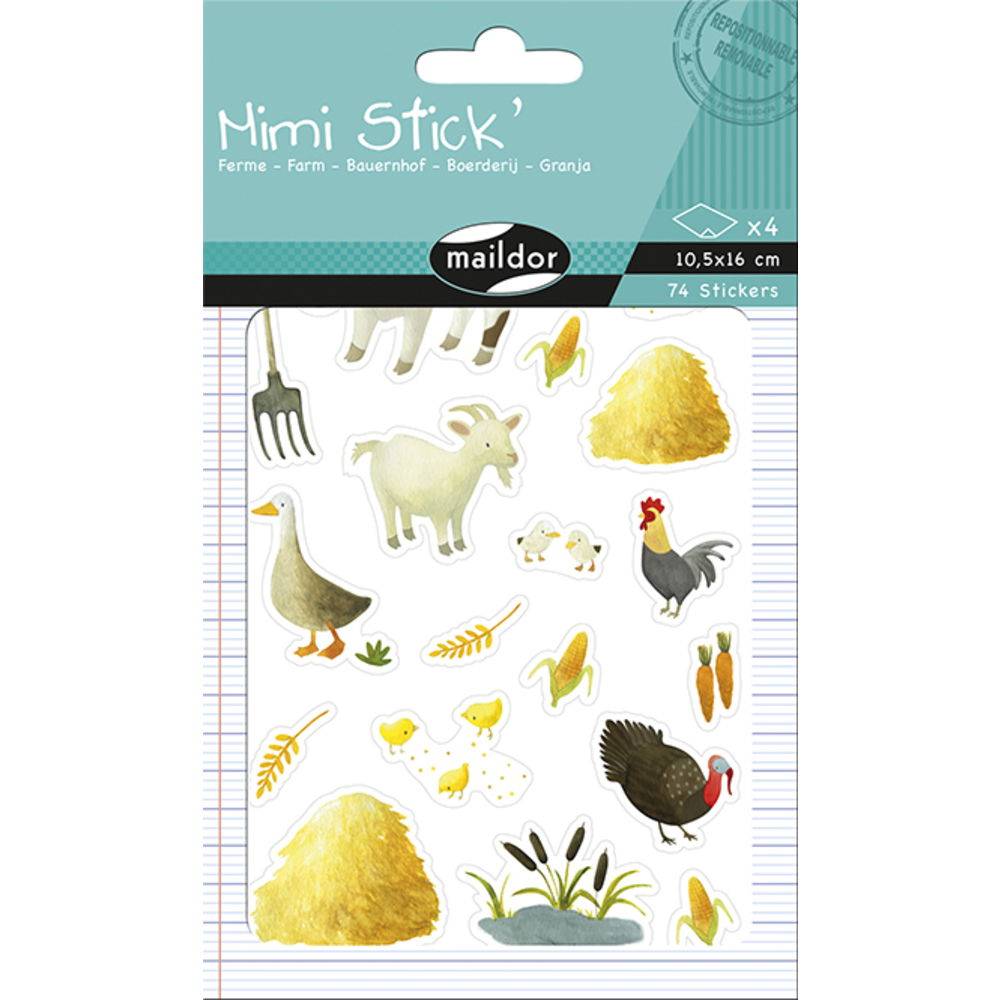 Maildor 10x Mimi Stick', 4 Stickerbogen 10,5x16cm, Bauernhof - Mehrfarbig AE020O