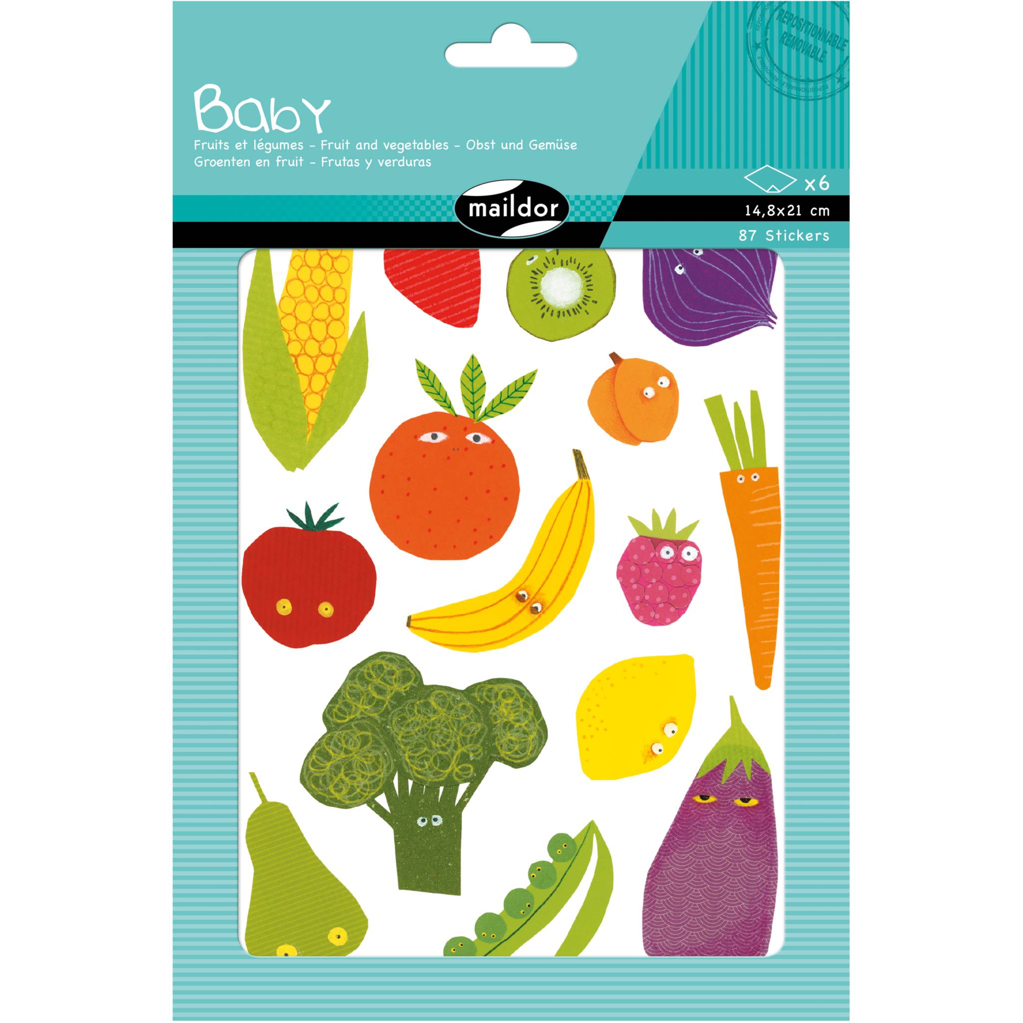 Maildor 10x Baby, 6 Stickerbogen 14,8x21cm, Obst und Gemüse - Mehrfarbig AE030O