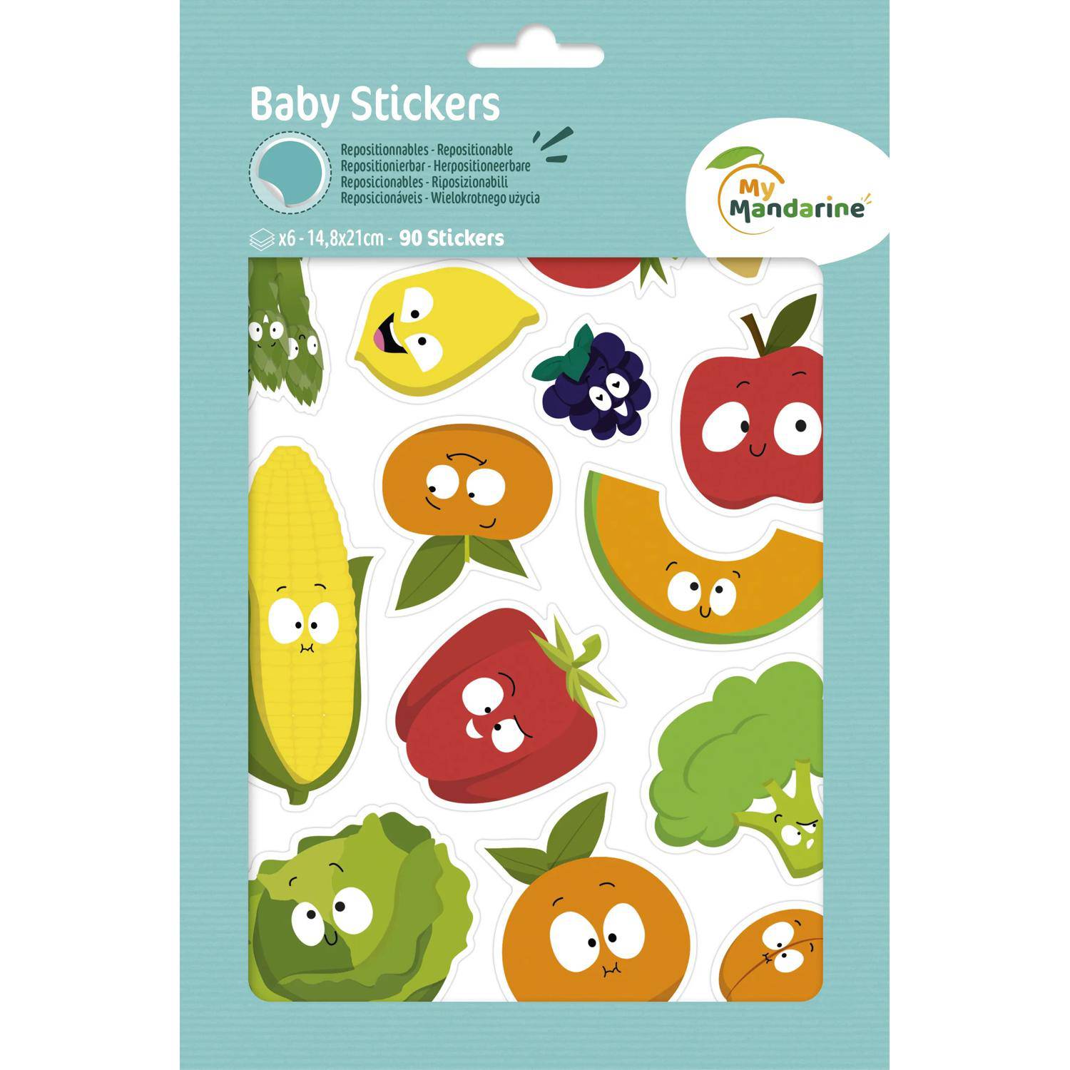 Maildor 10x Baby, 6 Stickerbogen 14,8x21cm, Obst und Gemüse - Mehrfarbig AE030O