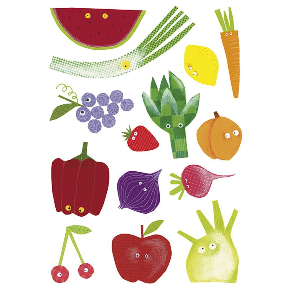 Maildor 10x Baby, 6 Stickerbogen 14,8x21cm, Obst und Gemüse - Mehrfarbig AE030O