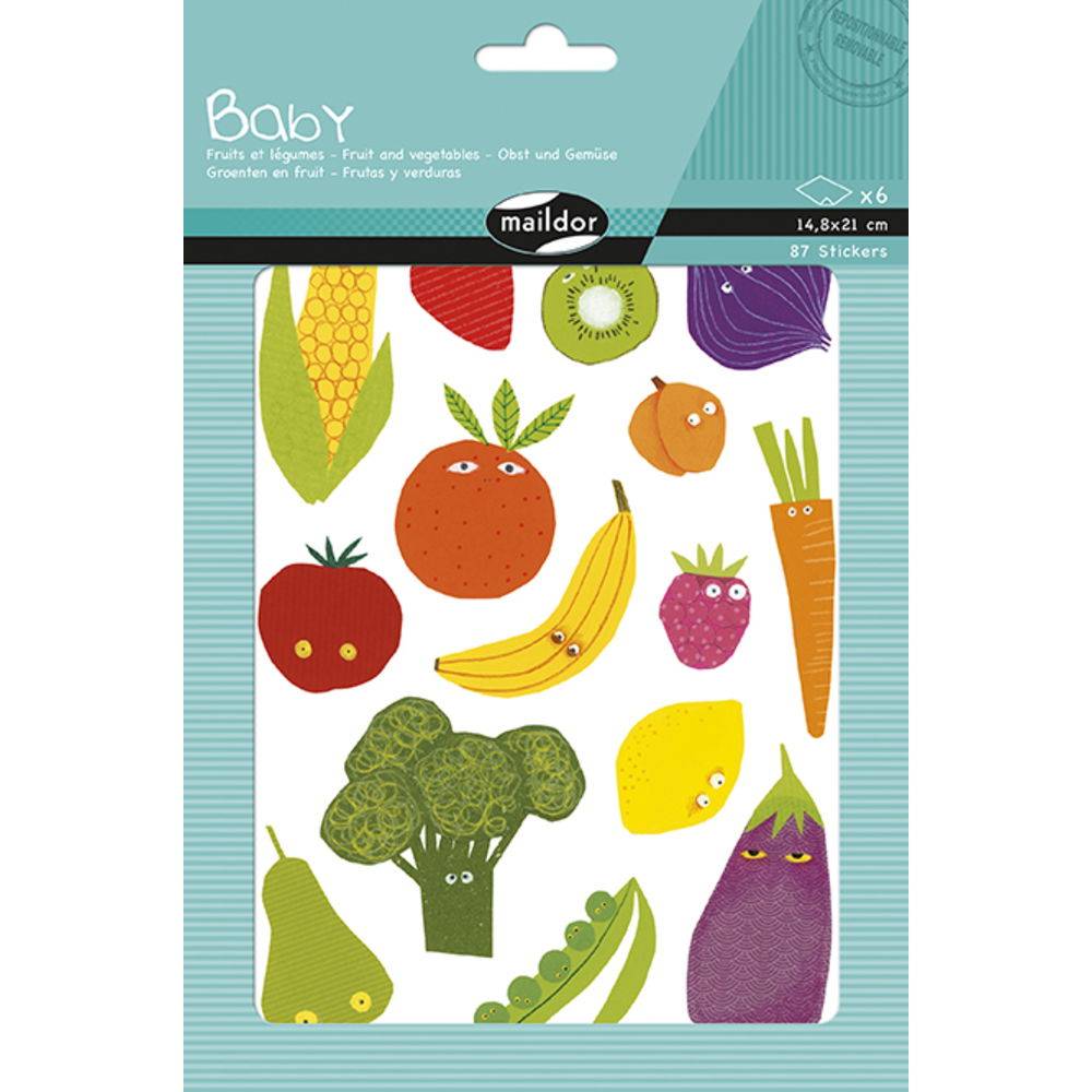Maildor 10x Baby, 6 Stickerbogen 14,8x21cm, Obst und Gemüse - Mehrfarbig AE030O