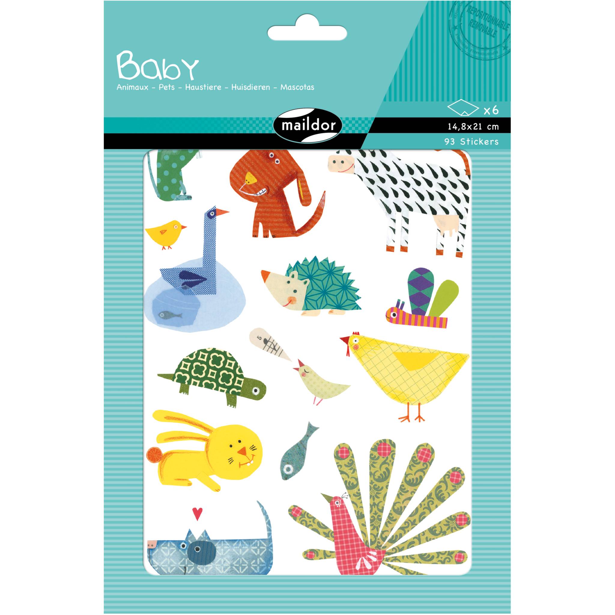 Maildor 10x Baby, 6 Stickerbogen 14,8x21cm, Haustiere - Mehrfarbig AE031O