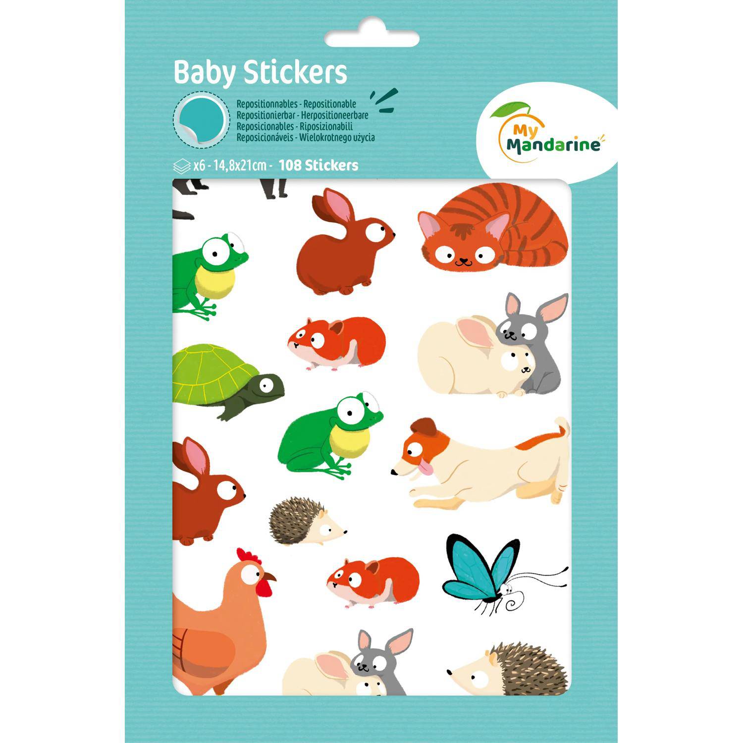 Maildor 10x Baby, 6 Stickerbogen 14,8x21cm, Haustiere - Mehrfarbig AE031O
