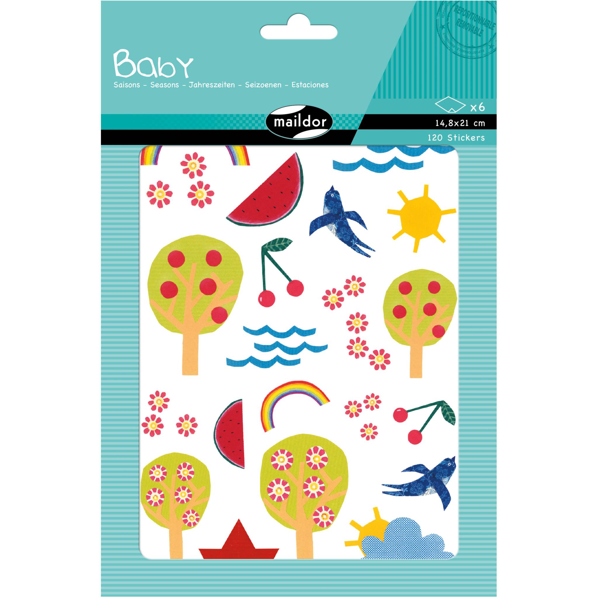 Maildor 10x Baby, 6 Stickerbogen 14,8x21cm, Jahreszeiten - Mehrfarbig AE034O