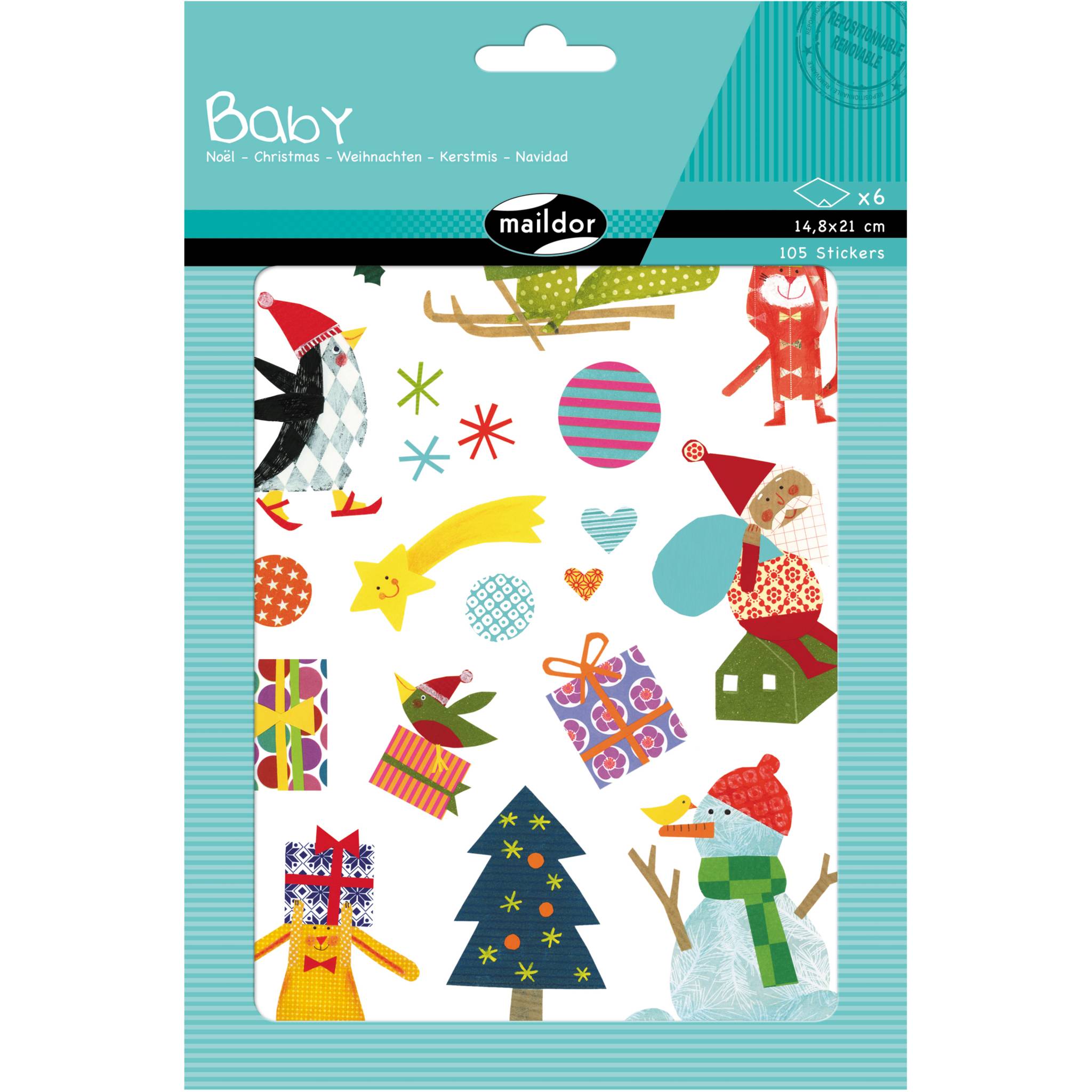 Maildor 10x Baby, 6 Stickerbogen 14,8x21cm, Weihnachten - Mehrfarbig AE032O