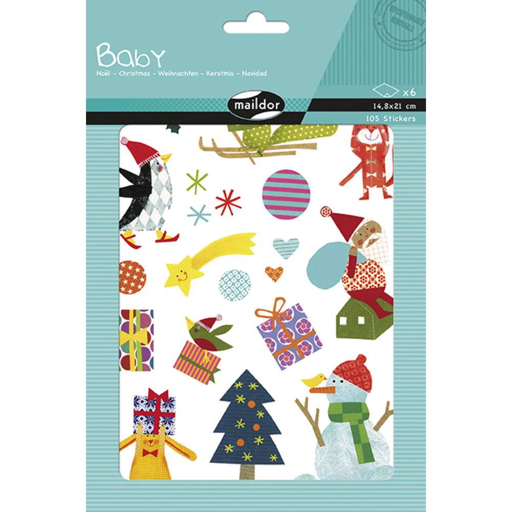 Maildor 10x Baby, 6 Stickerbogen 14,8x21cm, Weihnachten - Mehrfarbig AE032O