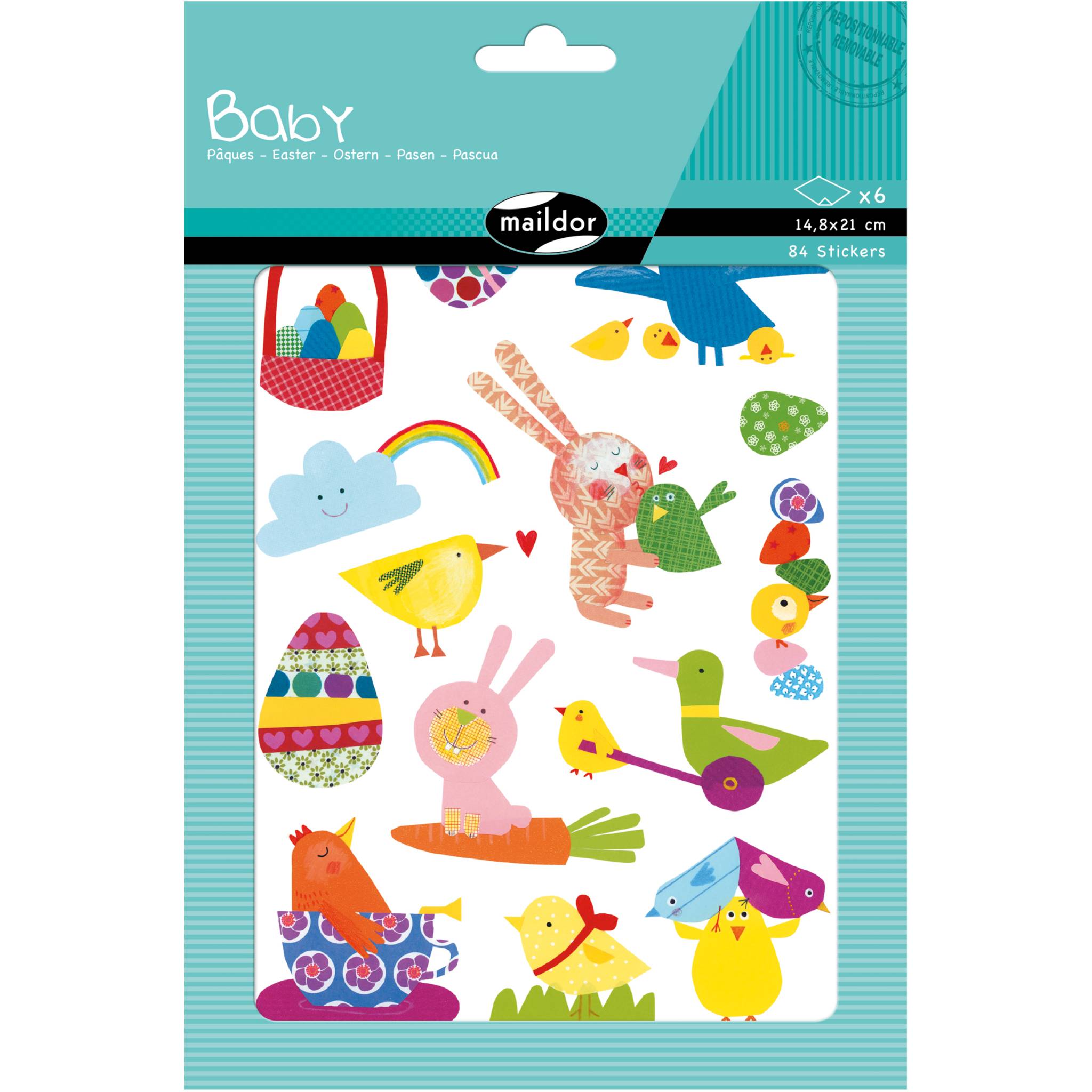 Maildor 10x Baby, 6 Stickerbogen 14,8x21cm, Ostern - Mehrfarbig AE033O