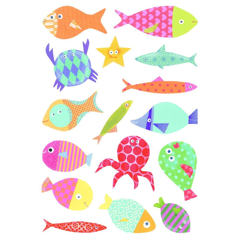 Maildor 10x Baby, 6 Stickerbogen 14,8x21cm, Fische - Mehrfarbig AE037O