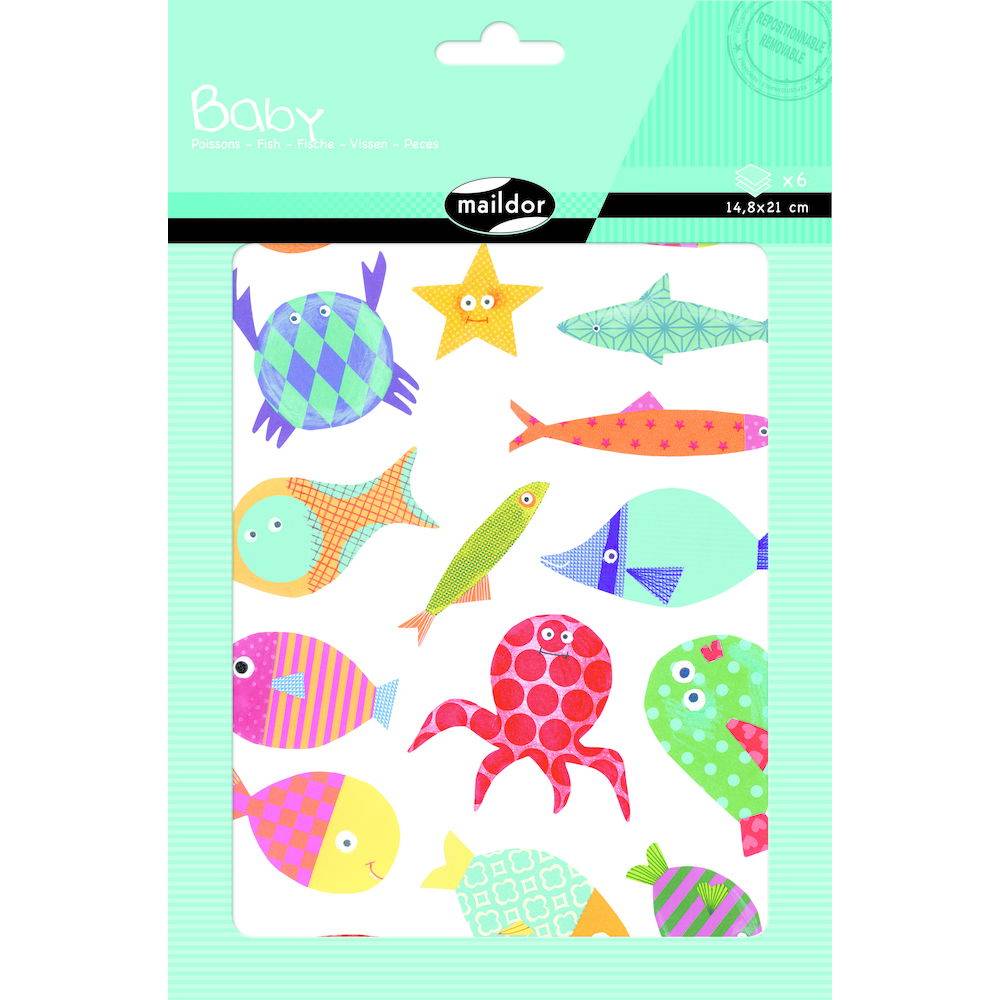 Maildor 10x Baby, 6 Stickerbogen 14,8x21cm, Fische - Mehrfarbig AE037O