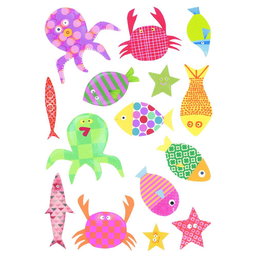 Maildor 10x Baby, 6 Stickerbogen 14,8x21cm, Fische - Mehrfarbig AE037O