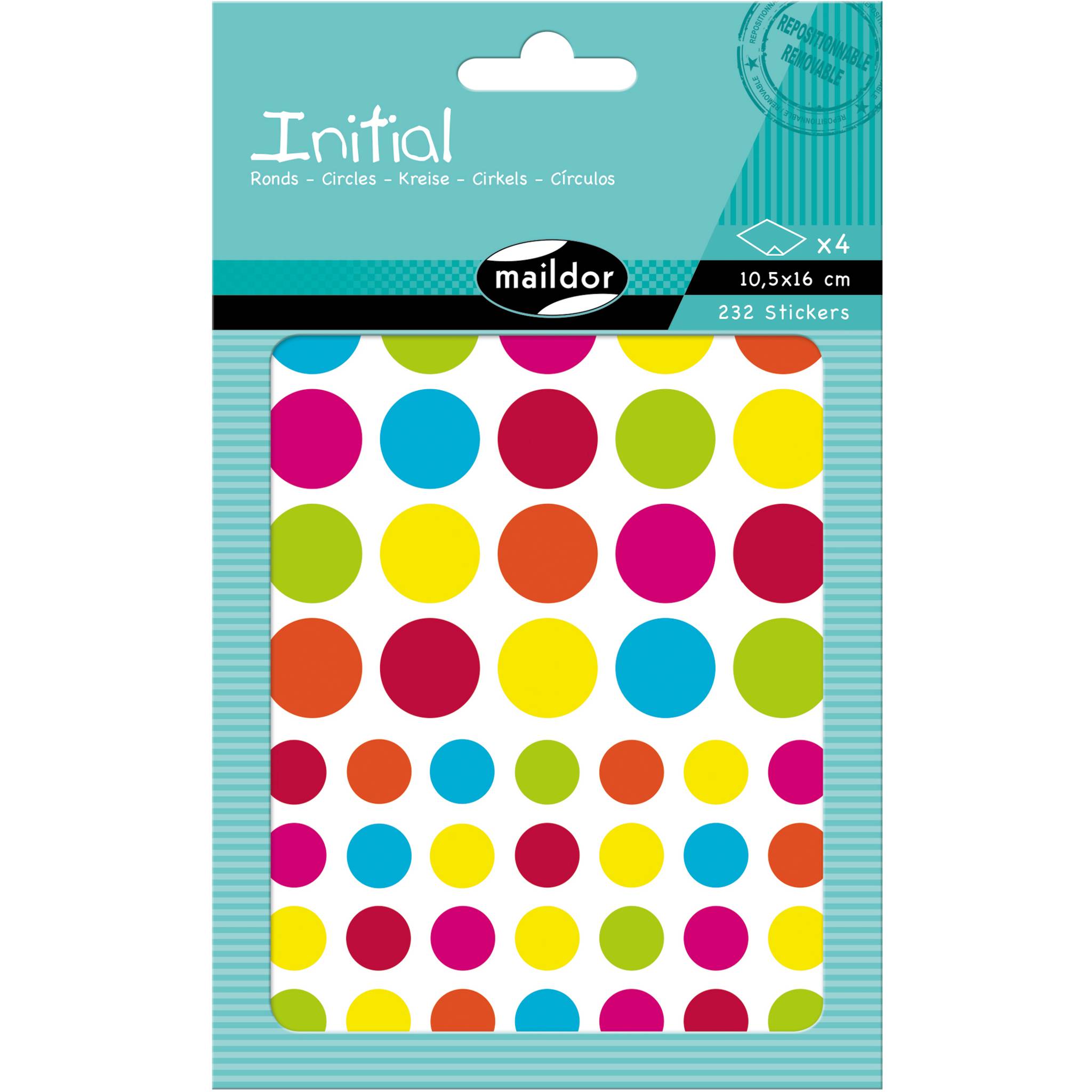 Maildor 10x Initial, 4 Stickerbogen 10,5x16cm, Kreise - Mehrfarbig AE042O