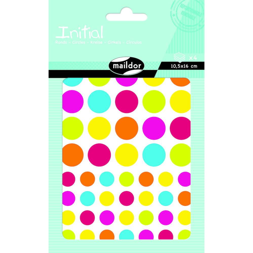 Maildor 10x Initial, 4 Stickerbogen 10,5x16cm, Kreise - Mehrfarbig AE042O