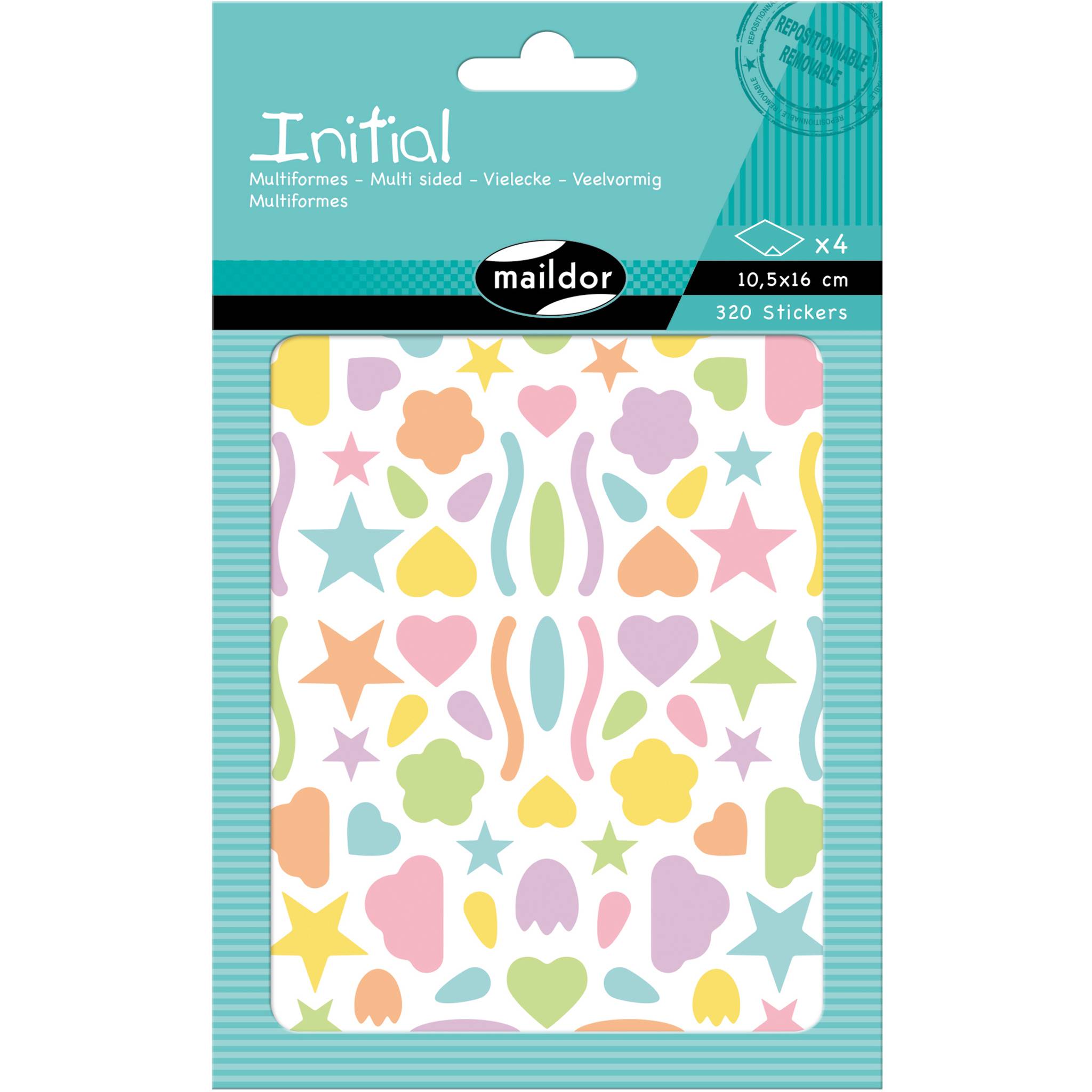 Maildor 10x Initial, 4 Bogen 10,5x16cm, Formen, bunt - Mehrfarbig AE046O