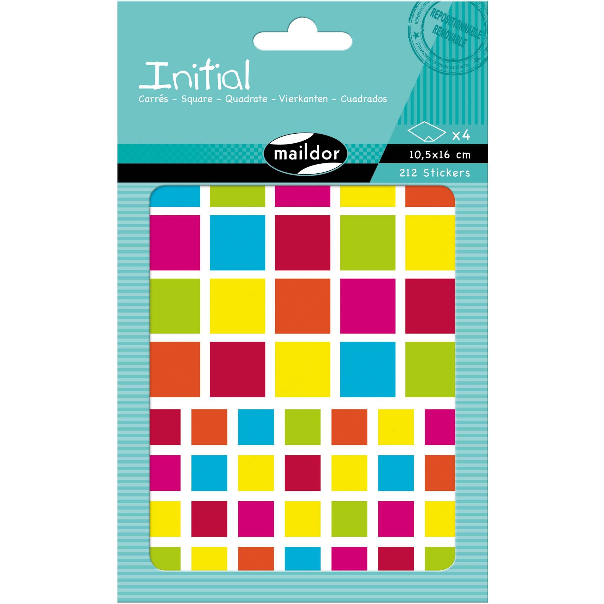 Maildor 10x Initial, 4 Stickerbogen 10,5x16cm, Quadrate - Mehrfarbig AE043O