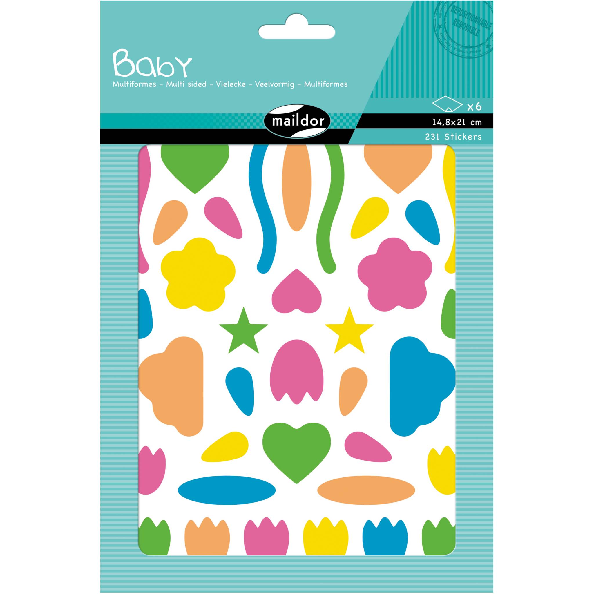 Maildor 10x Baby, 6 Bogen 14,8x21cm, Verschiedene Formen, neon Mehrfarbig AE049O