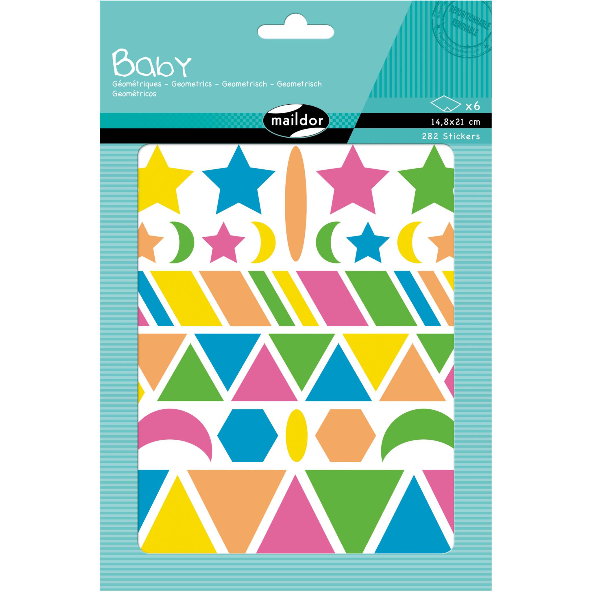 Maildor 10x Baby, 6 Bogen 14,8x21cm, Geometrische Formen, neon Mehrfarbig AE048O