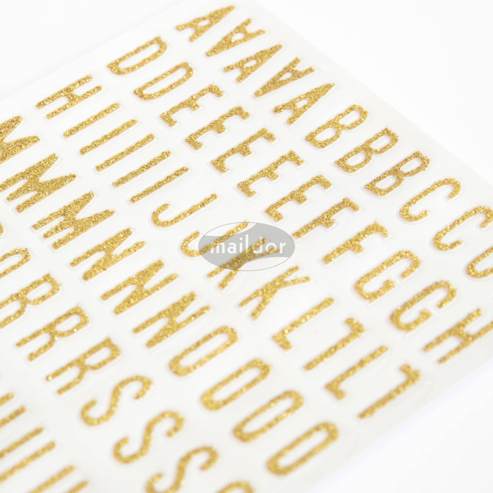 Maildor 10x Glitty, 2 Stickerbogen 10,5x16cm, Alphabet/Zahlen, gold Gold AE070O