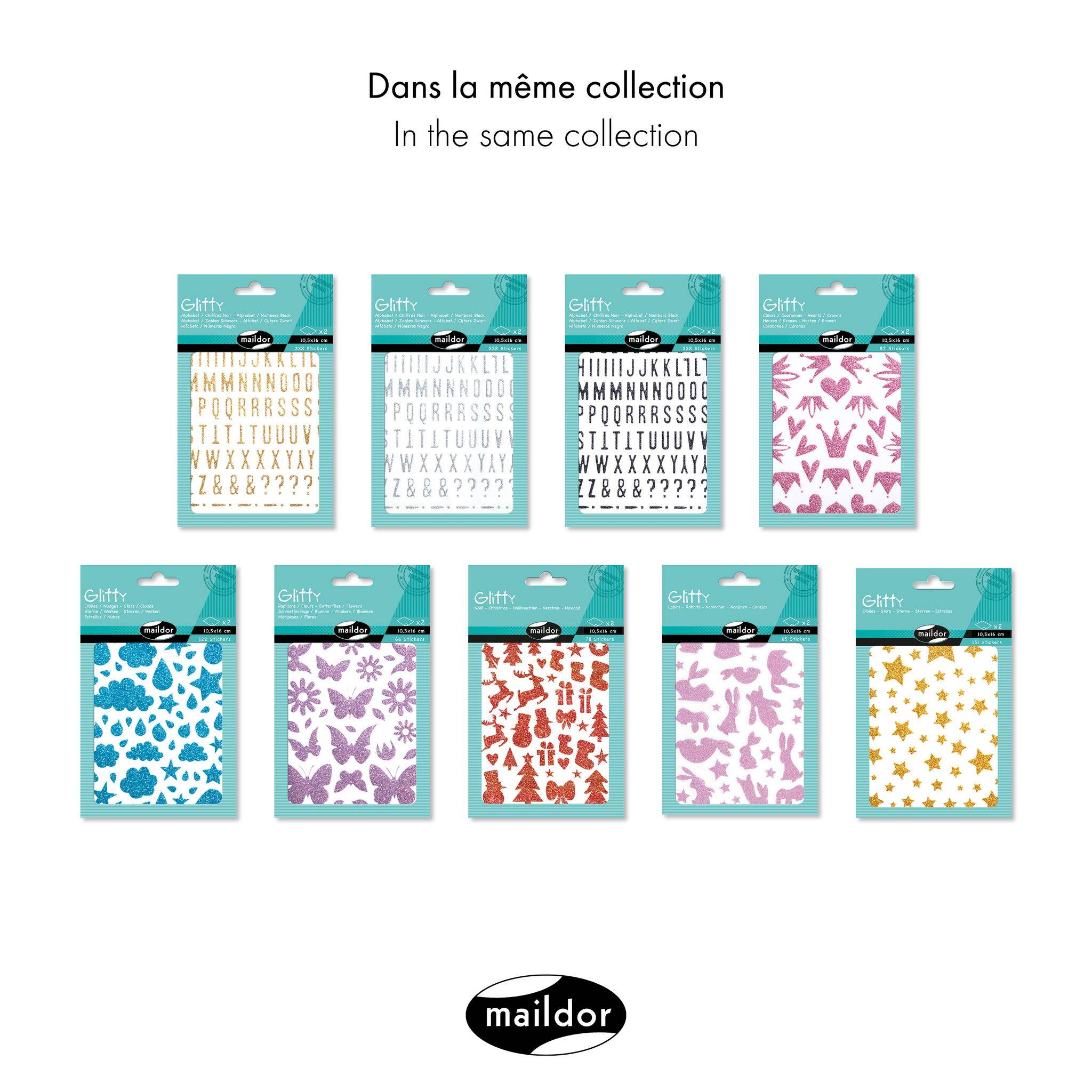 Maildor 10x Sticker Glitty A6 2 Bogen 10,5x16 cm schwarz - Schwarz AE072O
