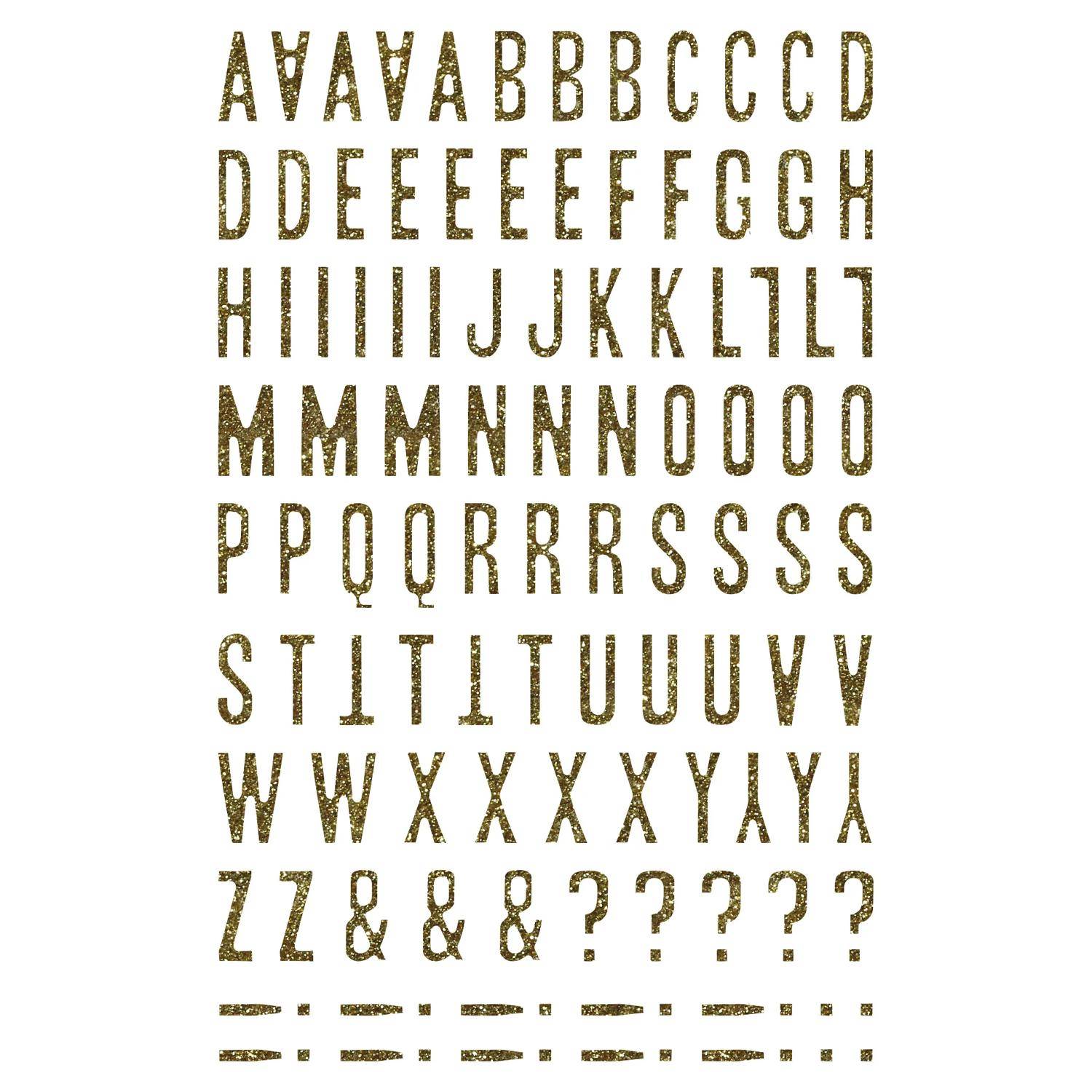 Maildor 10x Glitty, 2 Stickerbogen 10,5x16cm, Alphabet/Zahlen, gold Gold AE070O
