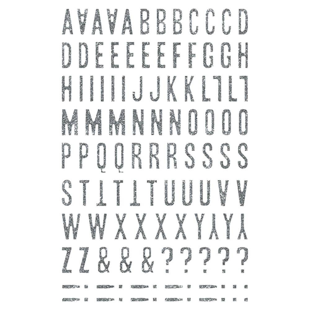 Maildor 10x Glitty, 2 Stickerbogen 10,5x16cm, Alphabet/Zahlen, silber AE071O