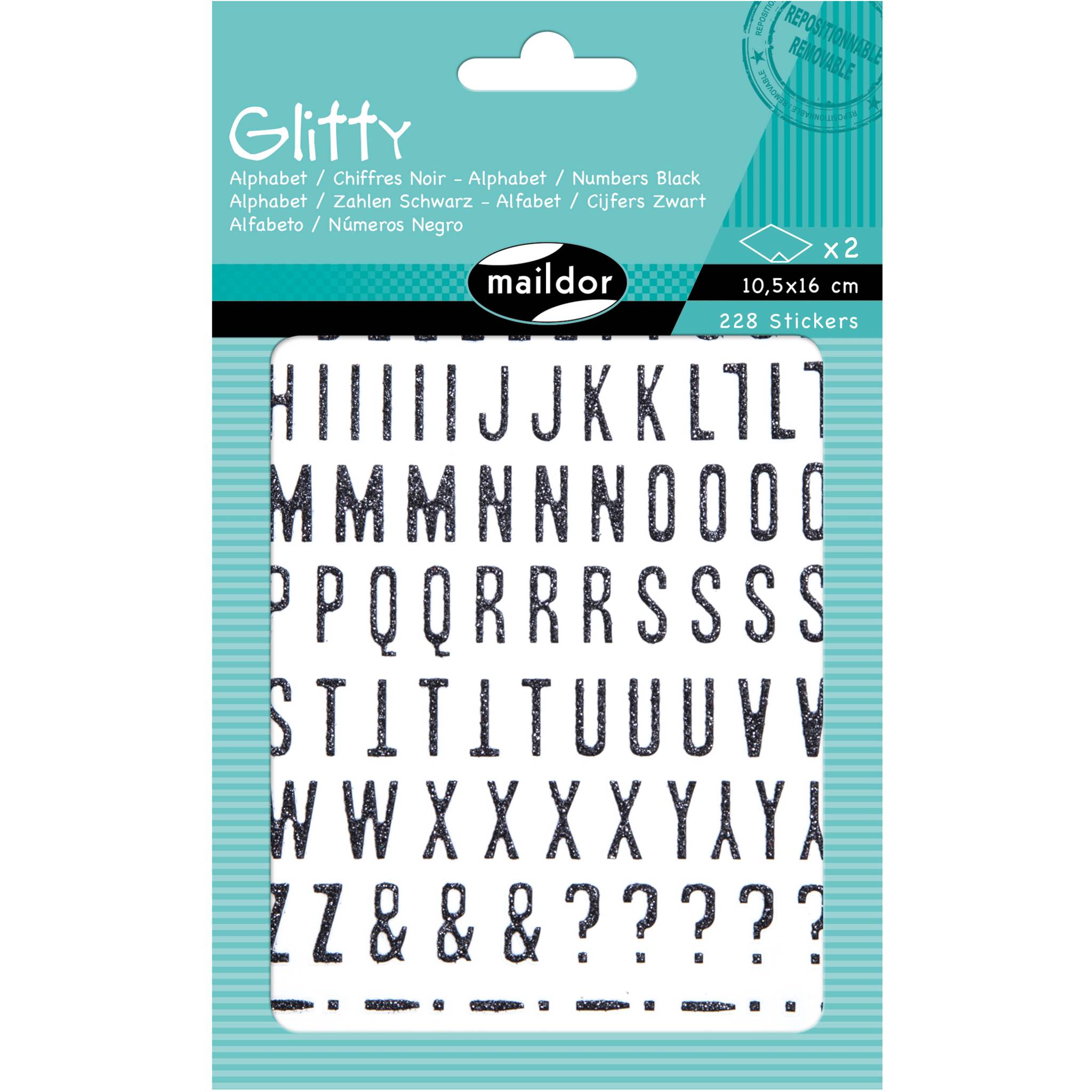 Maildor 10x Sticker Glitty A6 2 Bogen 10,5x16 cm schwarz - Schwarz AE072O