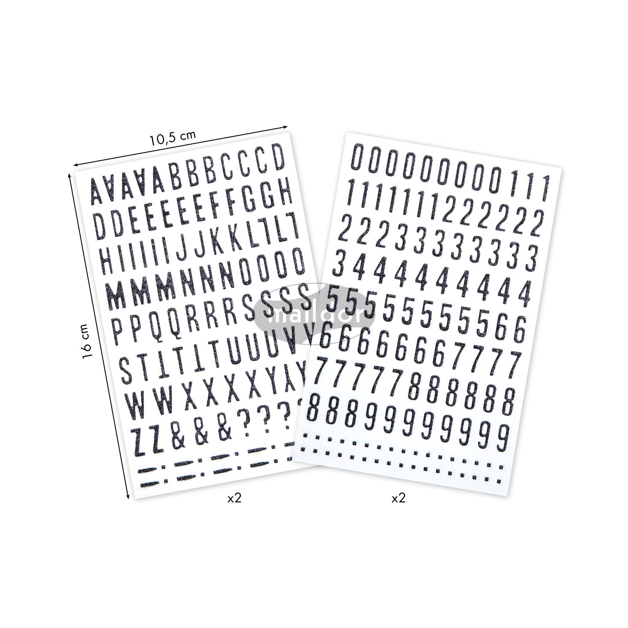 Maildor 10x Sticker Glitty A6 2 Bogen 10,5x16 cm schwarz - Schwarz AE072O
