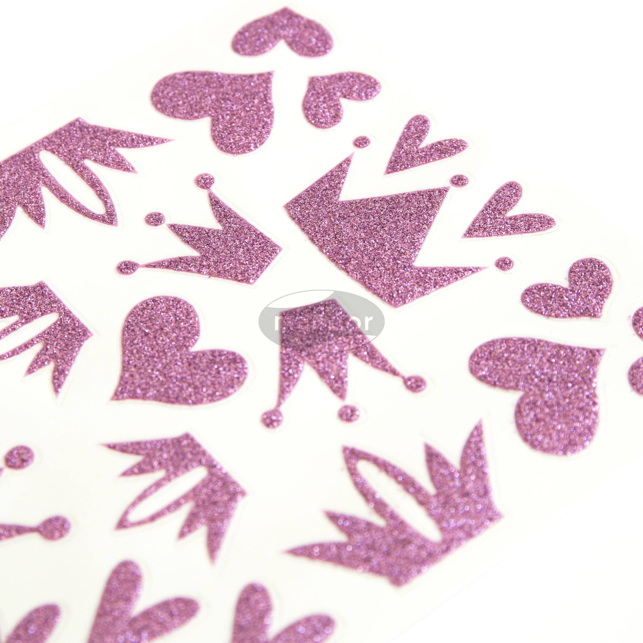 Maildor 10x Sticker Glitty A6 2 Bogen 10,5x16 cm Herzen/Kronen rosa - AE073O