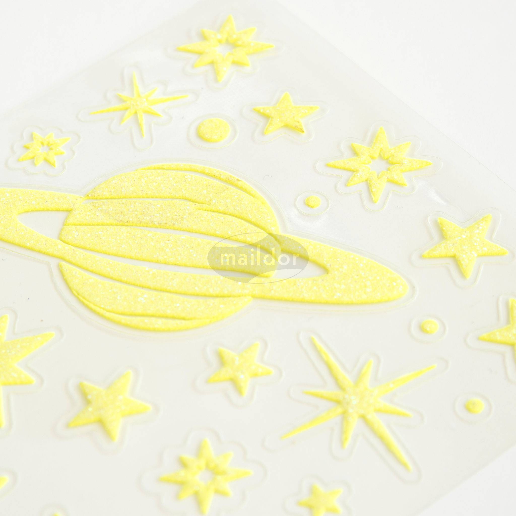 Maildor 10x Phospho' Stick, 2 Stickerbogen 10,5x16cm, Planeten - Neongelb AE078O