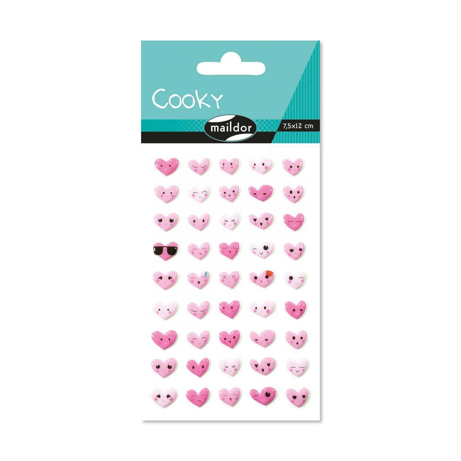 Maildor 10x Cooky, 1 Stickerbogen 7,5x12cm, Emoticons Herzen - Mehrfarbig CY057O