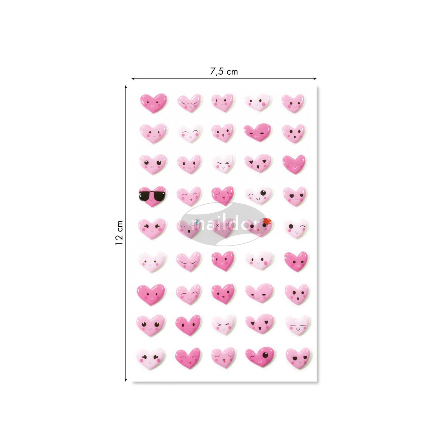 Maildor 10x Cooky, 1 Stickerbogen 7,5x12cm, Emoticons Herzen - Mehrfarbig CY057O