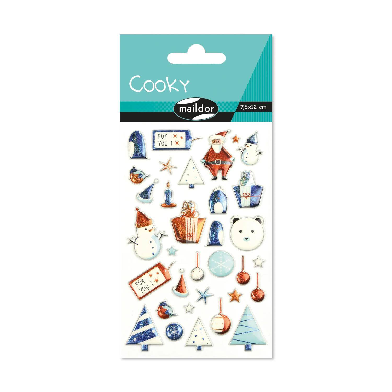 Maildor 10x Sticker Cooky, 1 Bogen 7,5x12cm, Weihnacht blau - Mehrfarbig CY041O