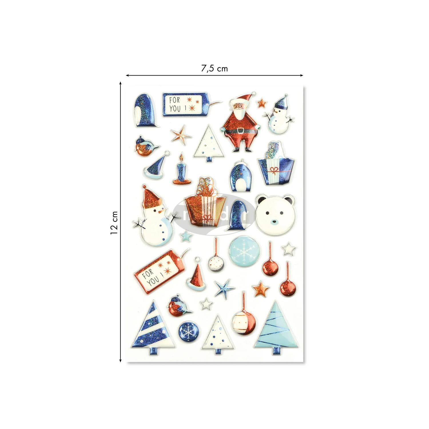 Maildor 10x Sticker Cooky, 1 Bogen 7,5x12cm, Weihnacht blau - Mehrfarbig CY041O