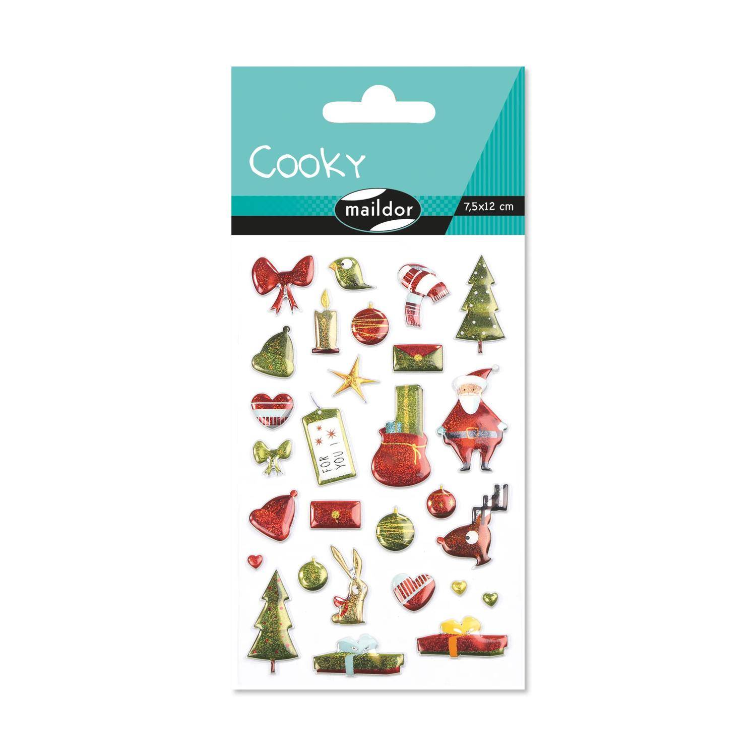 Maildor 10x Sticker Cooky, 1 Bogen 7,5x12cm, Weihnachten Mehrfarbig CY042O