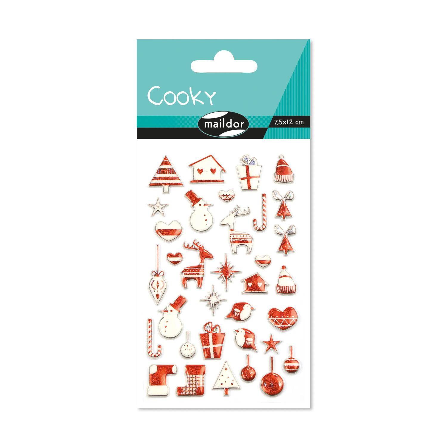 Maildor 10x Sticker Cooky, 1 Bogen 7,5x12cm, Weihnachten Mehrfarbig CY043O