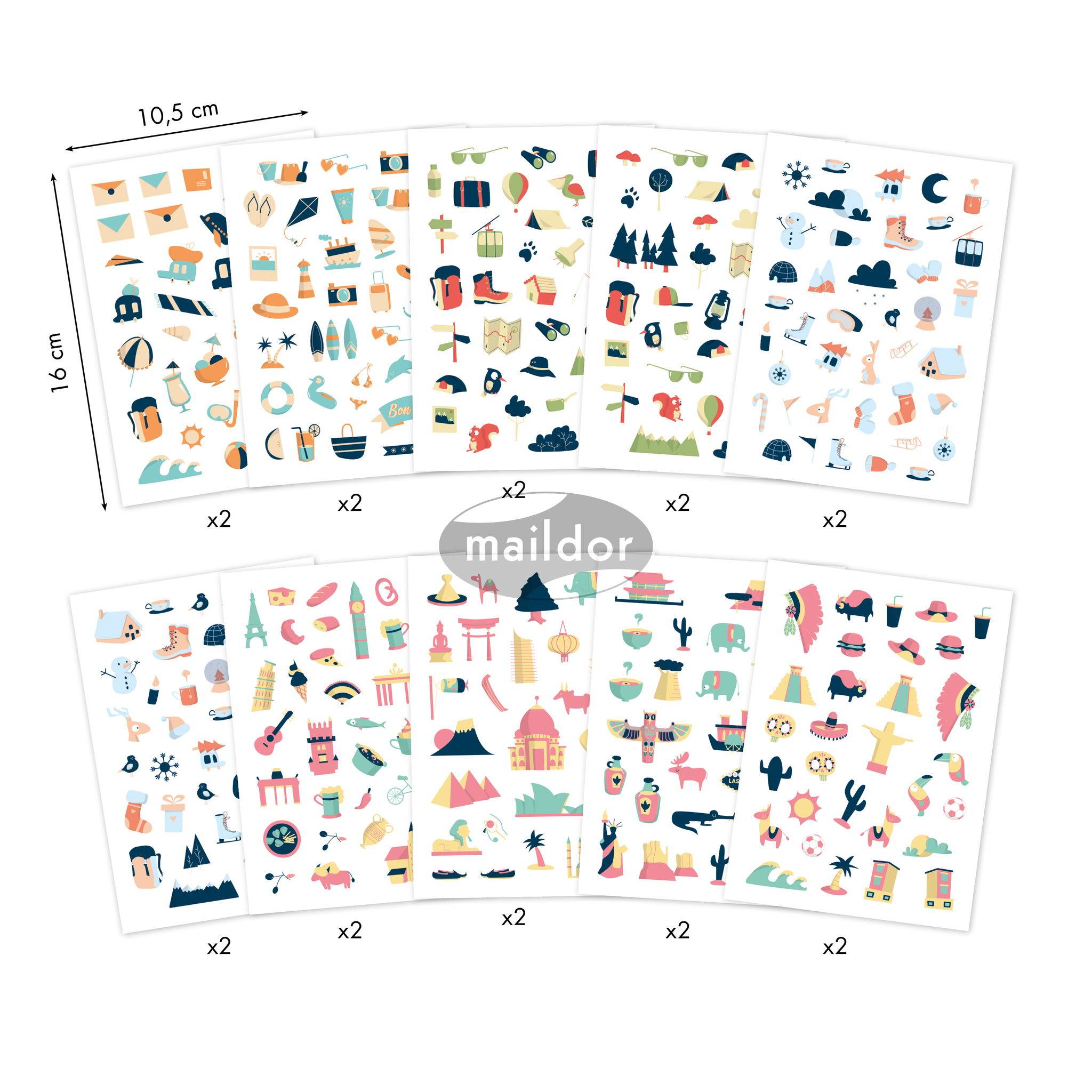 Maildor 5x Book Stick A6 Reise - Mehrfarbig AE197C