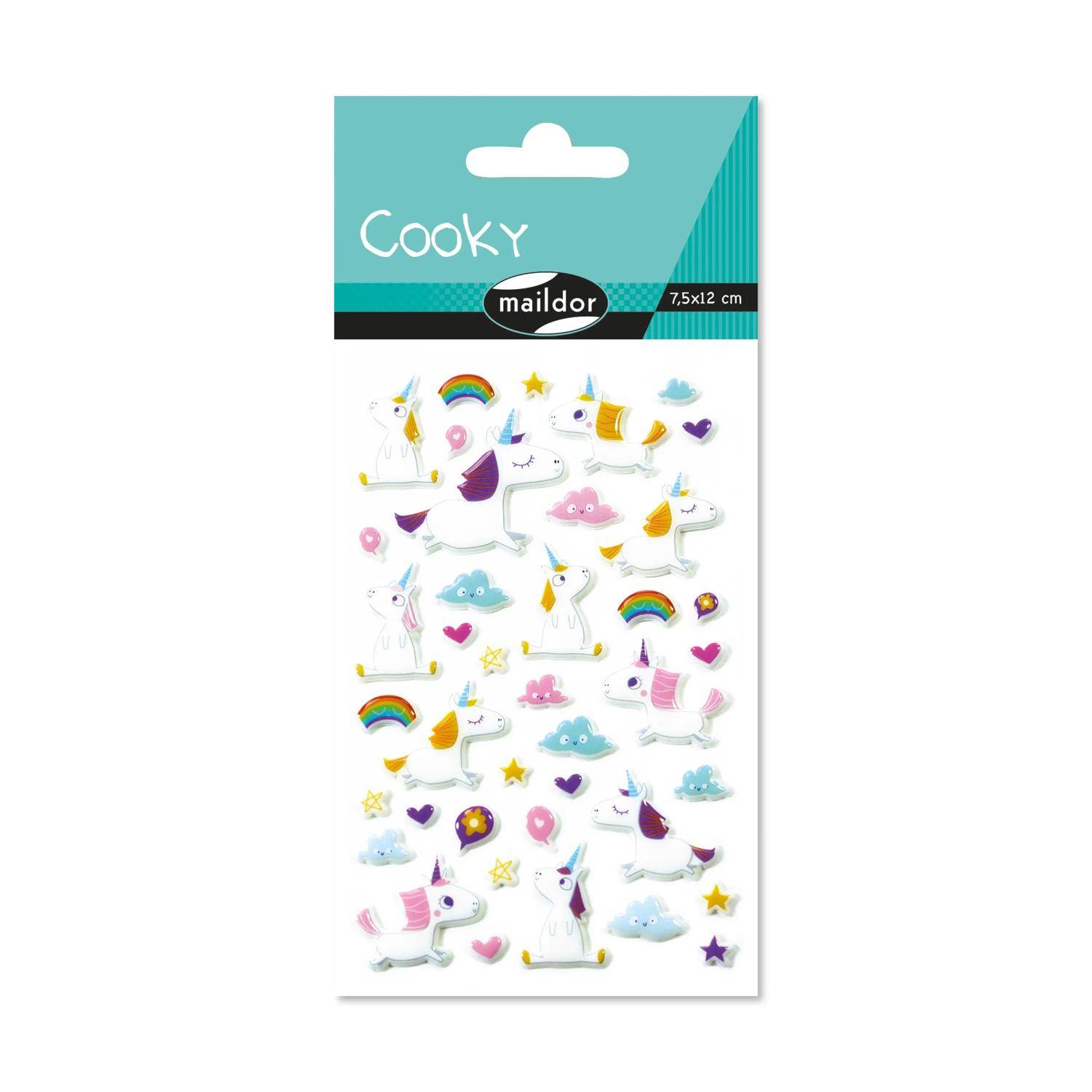 Maildor 10x Cooky, 1 Stickerbogen 7,5x12cm, Einhörner - Mehrfarbig CY063O